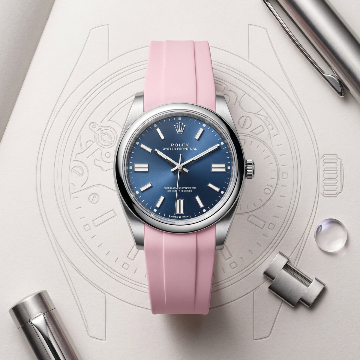 Rubber Strap - For Rolex Oyster Perpetual 41mm - Pink - Helvetus