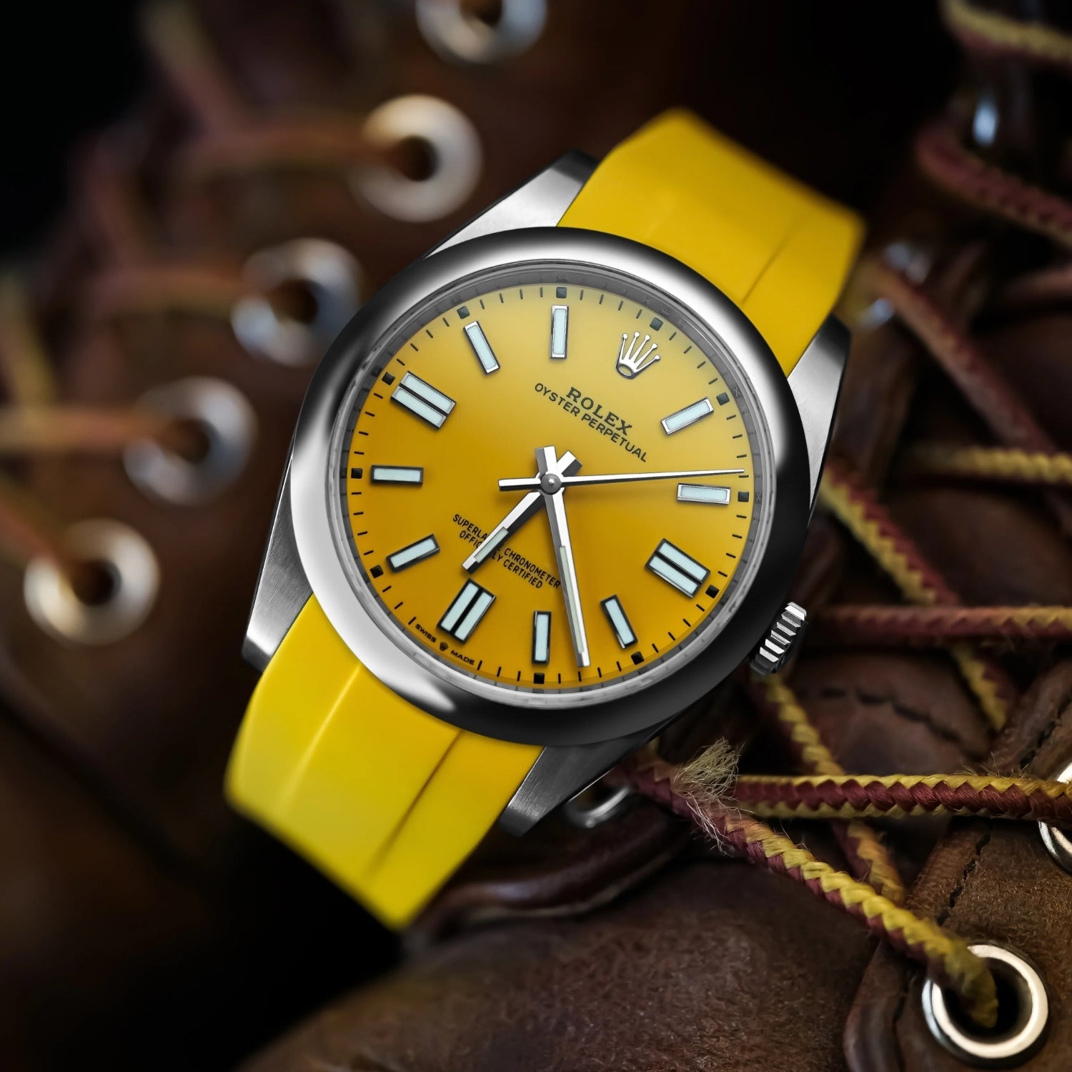 Rubber Strap - For Rolex Oyster Perpetual 41mm - Yellow - Helvetus