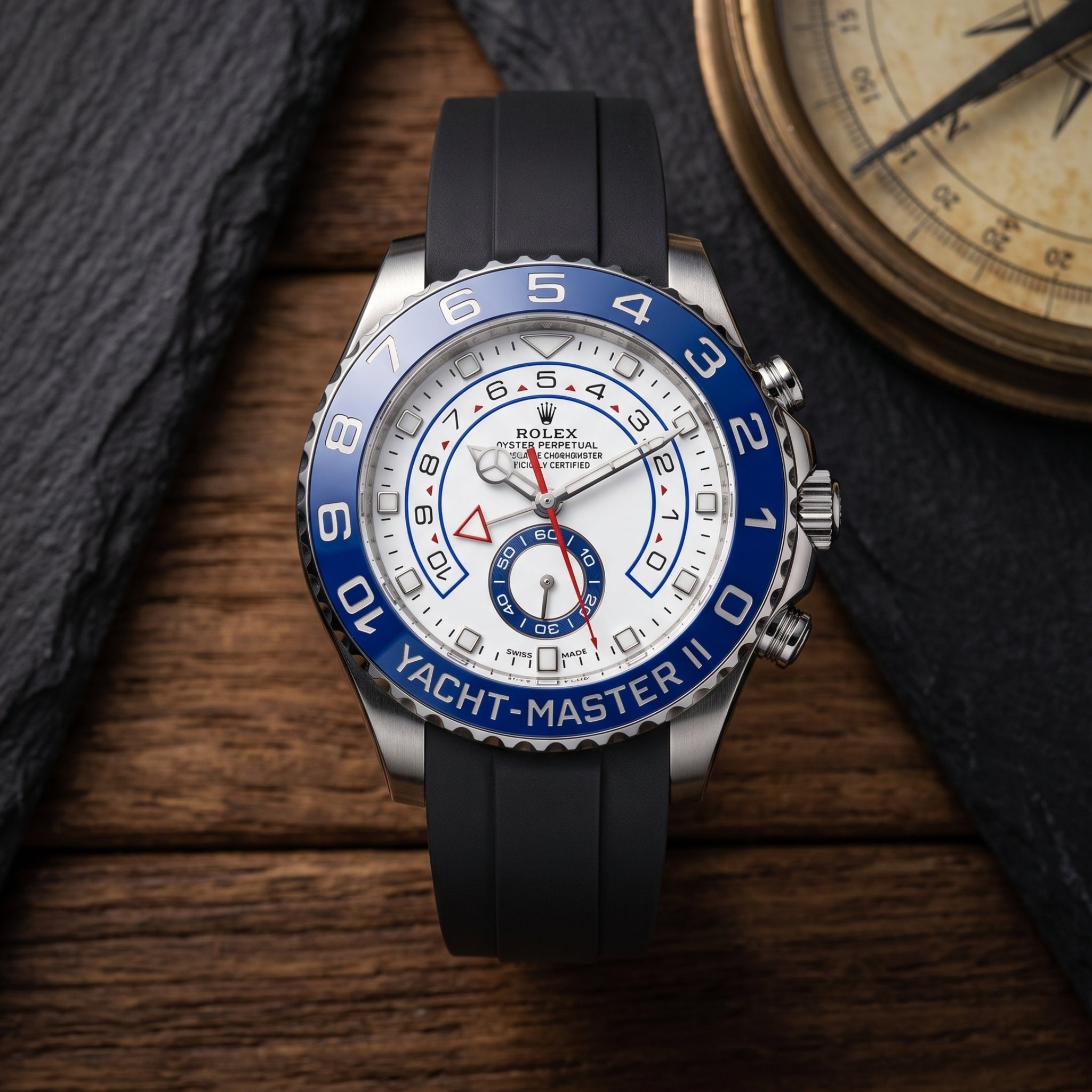 Rubber Strap - For Rolex Yacht-Master II 44mm - Black - Helvetus