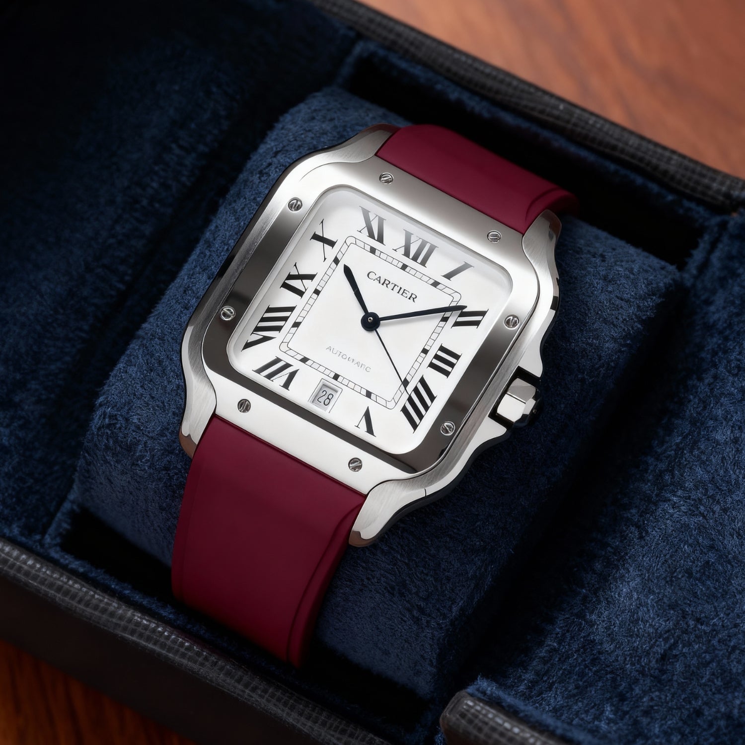 Rubber Strap - For Santos de Cartier Medium - Bordeaux Red - Quick Switch/Release - Helvetus