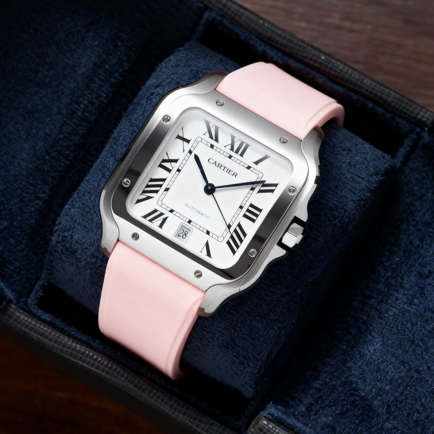 Rubber Strap - For Santos de Cartier Medium - Light Pink - Quick Switch/Release - Helvetus