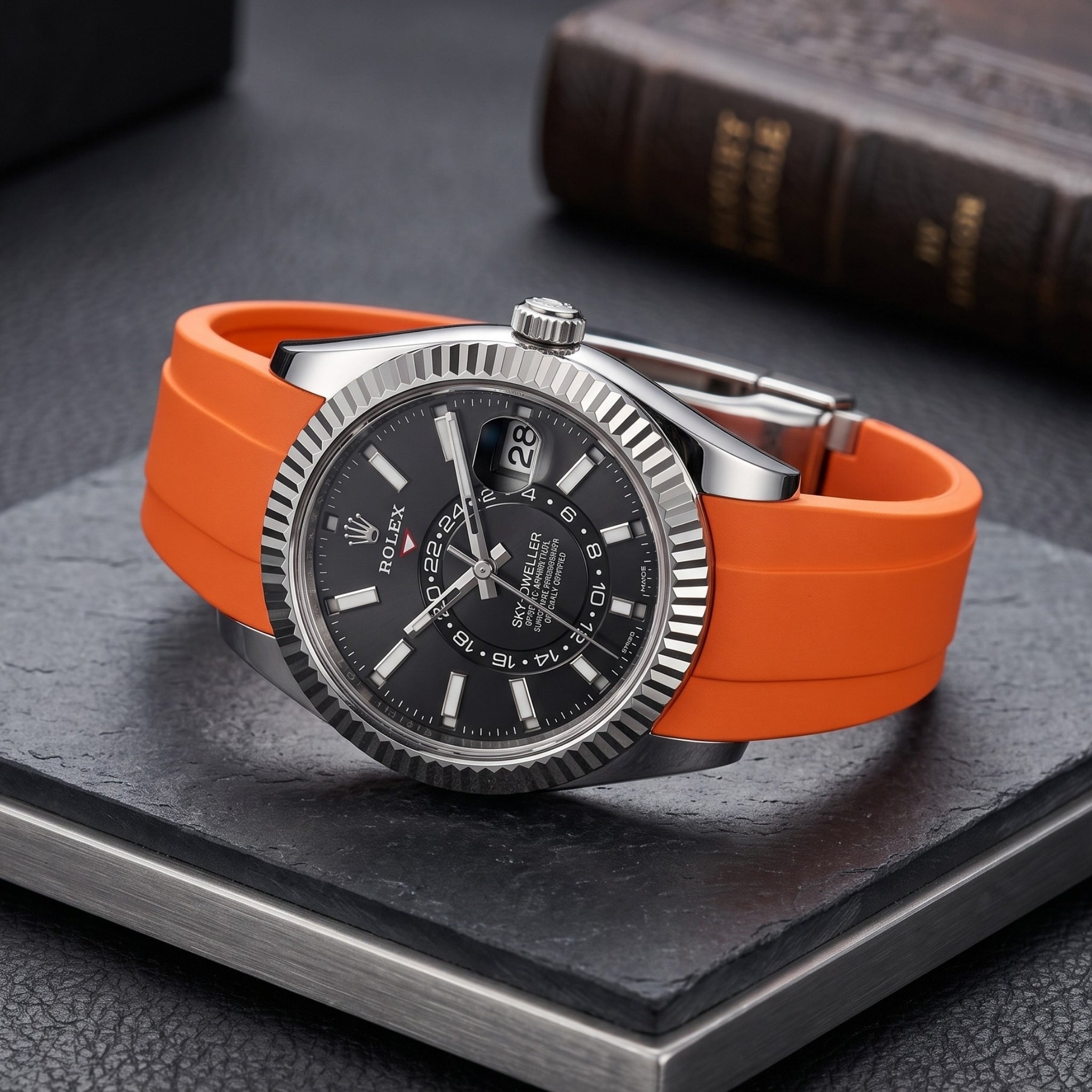 Deployant Rubber Strap - For Rolex Sky-Dweller - Orange