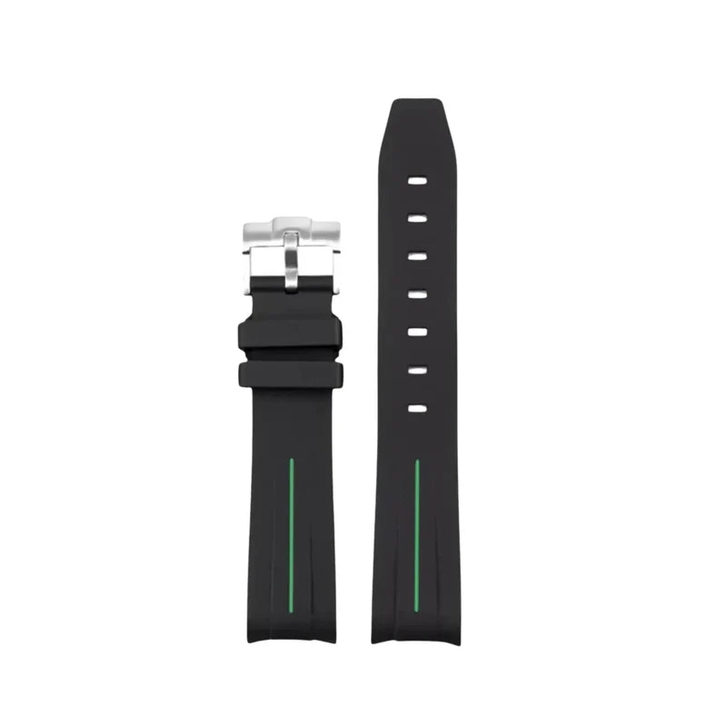 Rubber Strap – For Hamilton Khaki Field - Black with Green LuxLine®