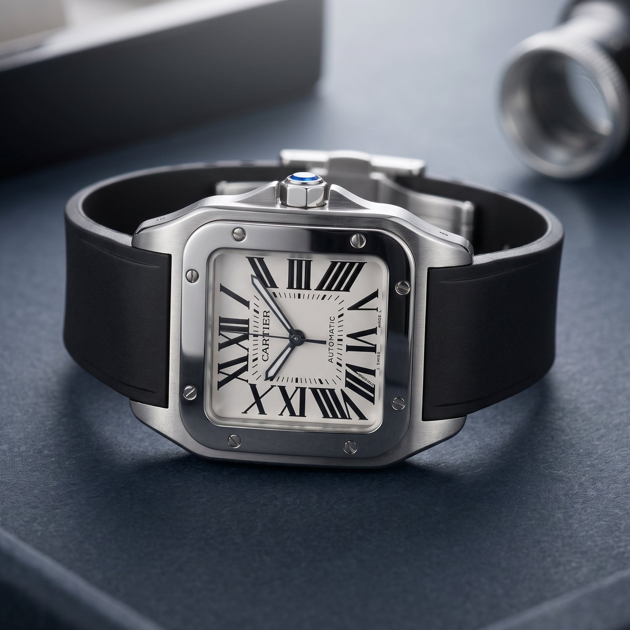 Cartier Santos 100 Rubber Strap - Black - Helvetus