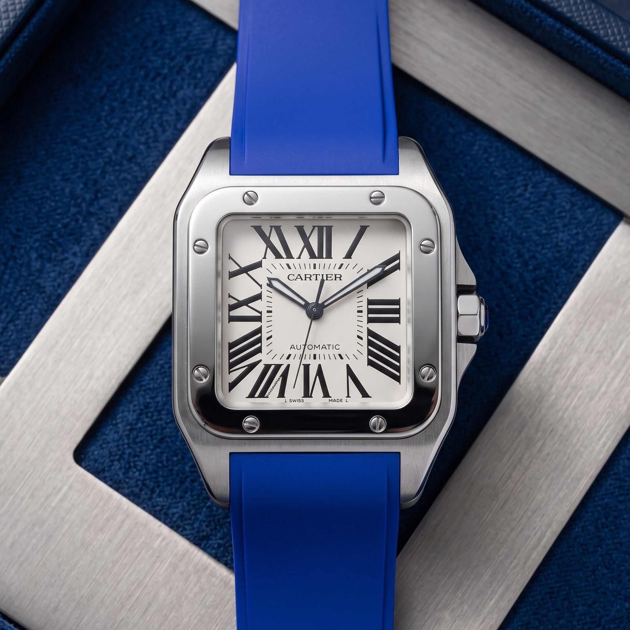 Cartier Santos 100 Rubber Strap - Blue - Helvetus