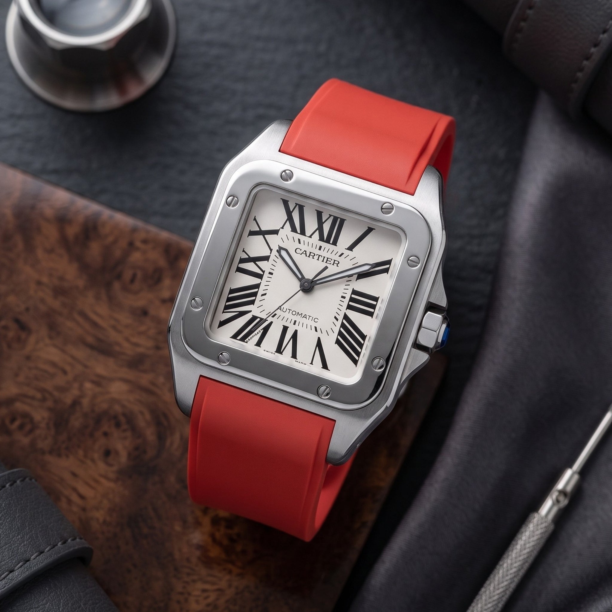 Cartier Santos 100 Rubber Strap - Red - Helvetus