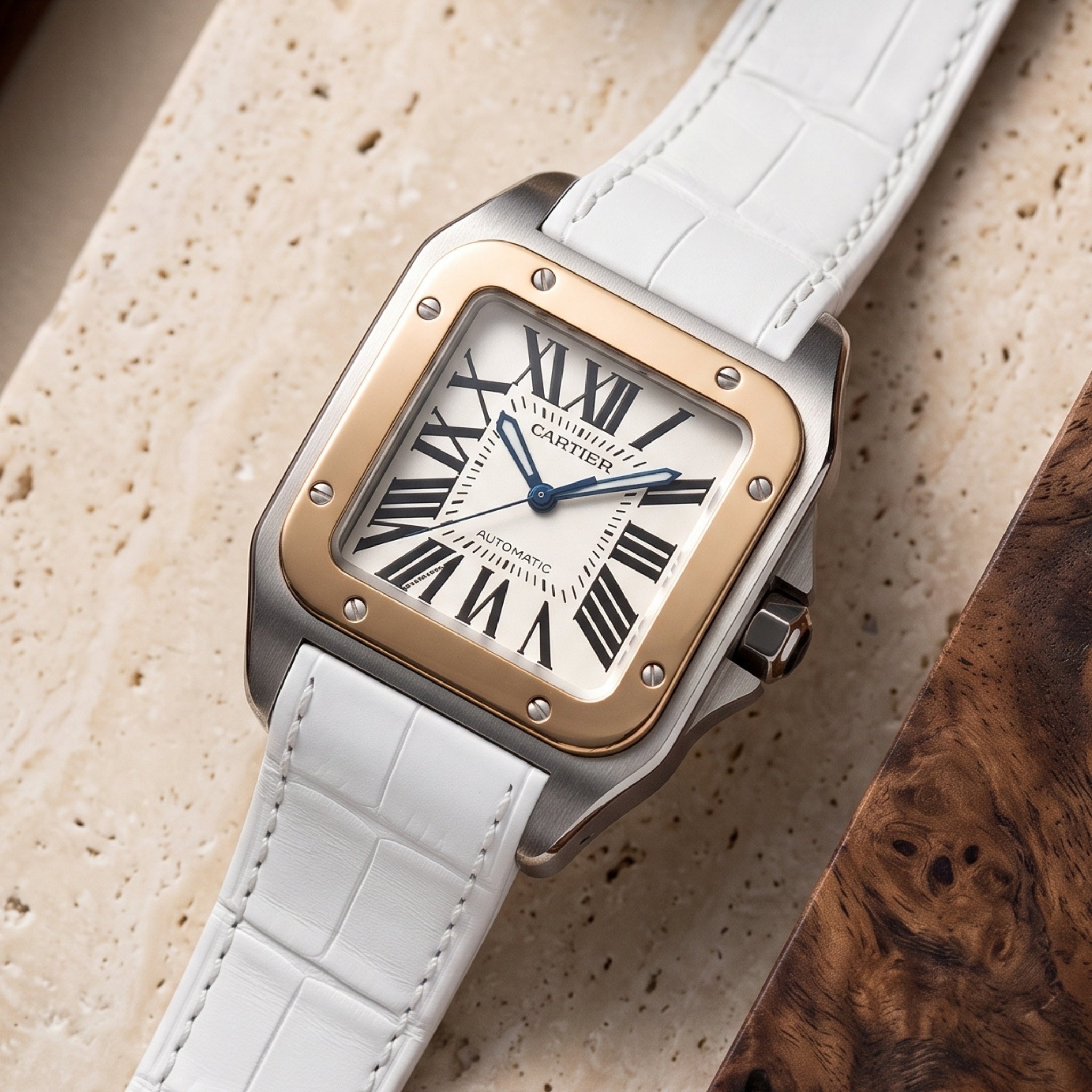 Leather Strap - For Cartier Santos 100 - White