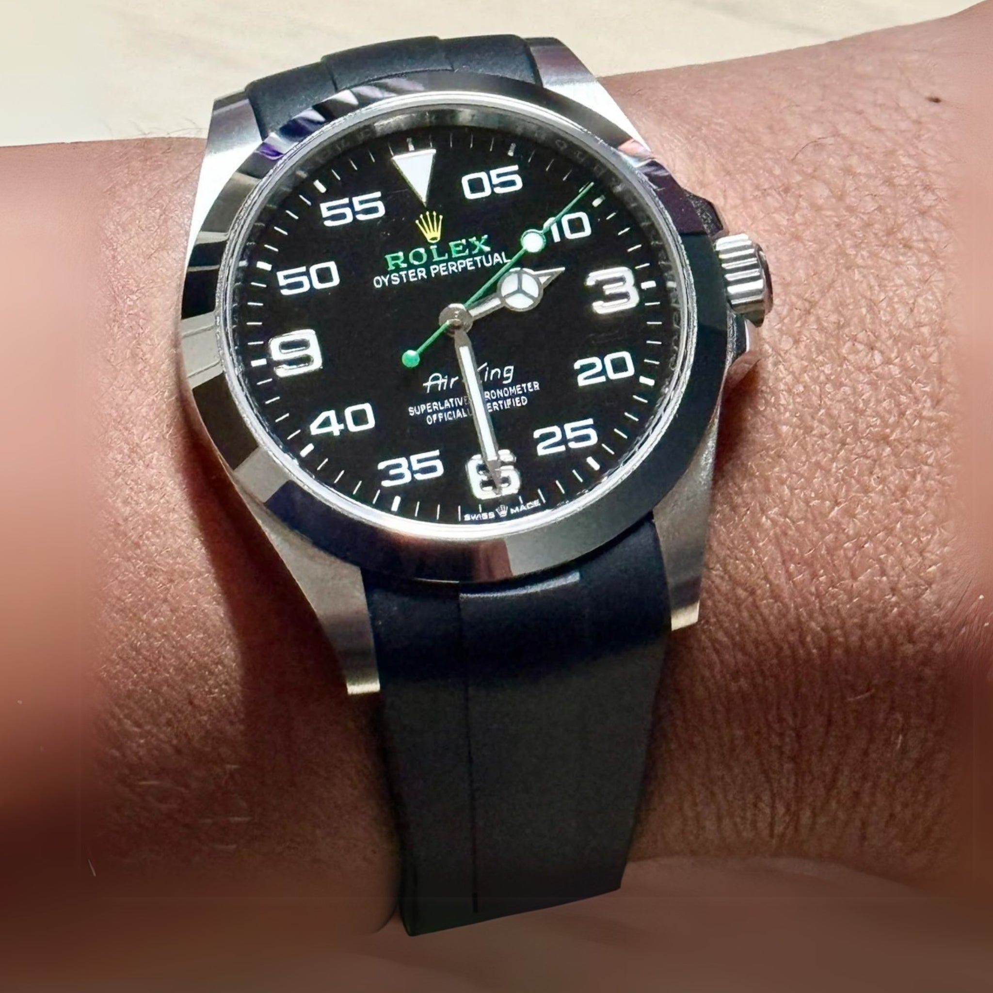 Deployant Rubber Strap - For Rolex Air - King 126900/116900 - Black - Helvetus
