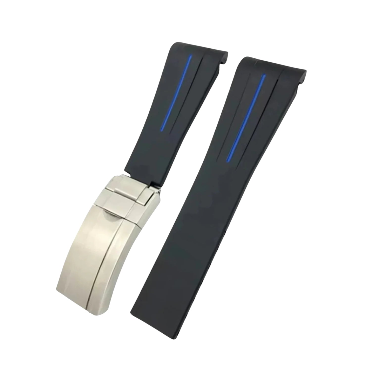 Deployant Rubber Strap - For Rolex Air - King 126900/116900 - Black/Blue | LuxLine® - Helvetus