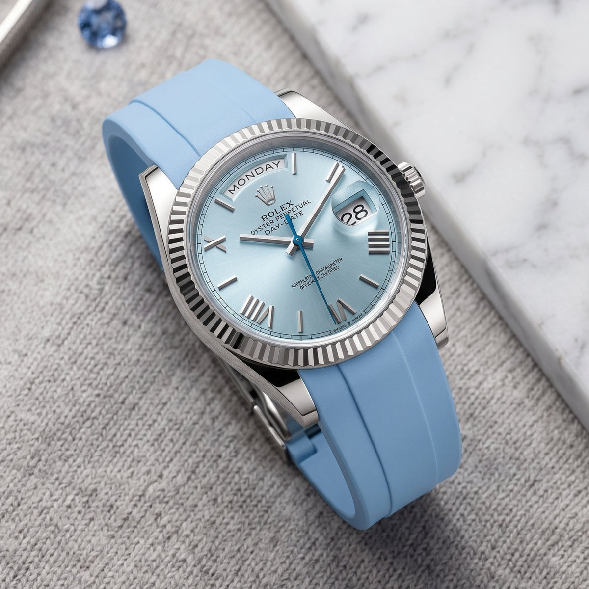 Deployant Rubber Strap - For Rolex Day-Date 40 - Baby Blue - Helvetus