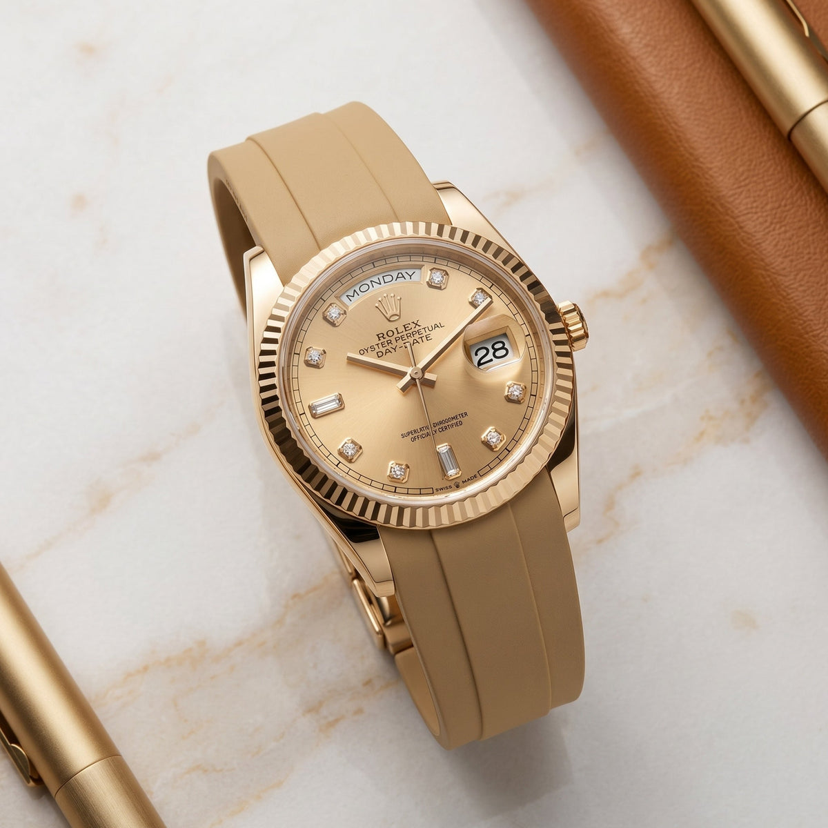 Deployant Rubber Strap - For Rolex Day-Date 40 - Beige - Helvetus