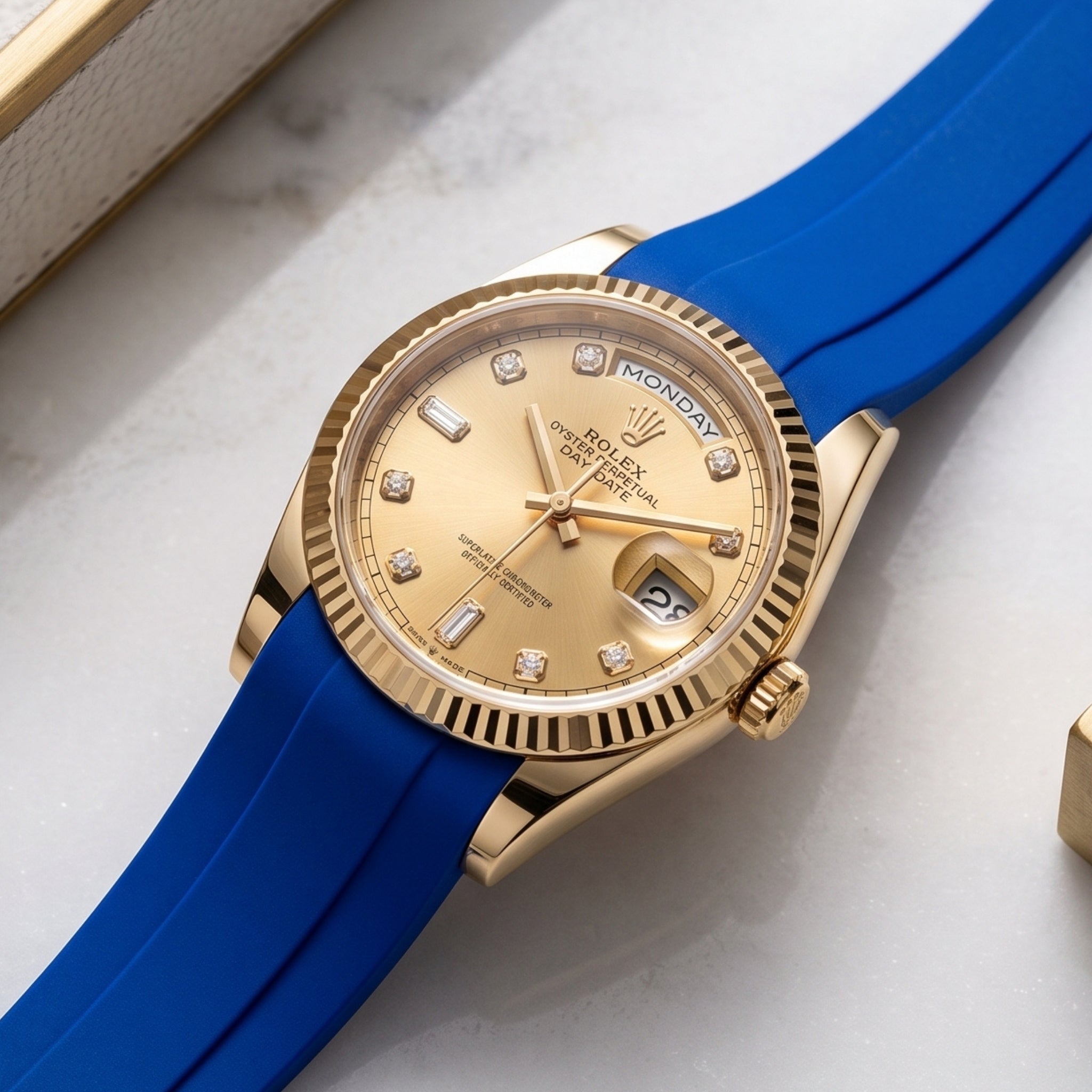 Deployant Rubber Strap - For Rolex Day-Date 40 - Blue - Helvetus