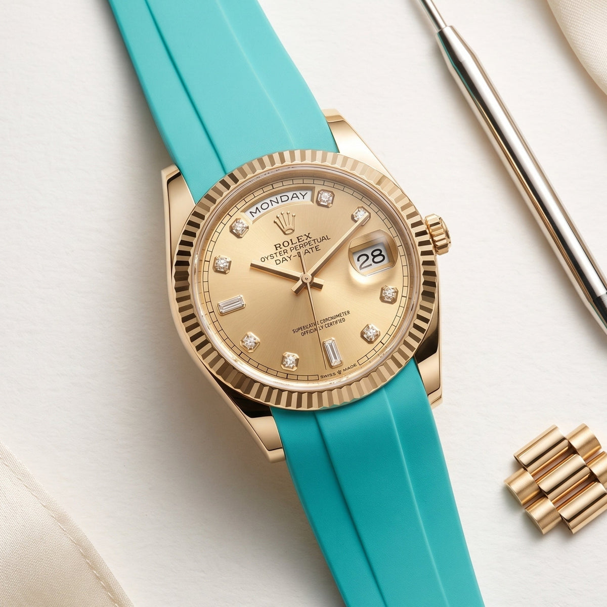 Deployant Rubber Strap - For Rolex Day-Date 40 - Turquoise - Helvetus
