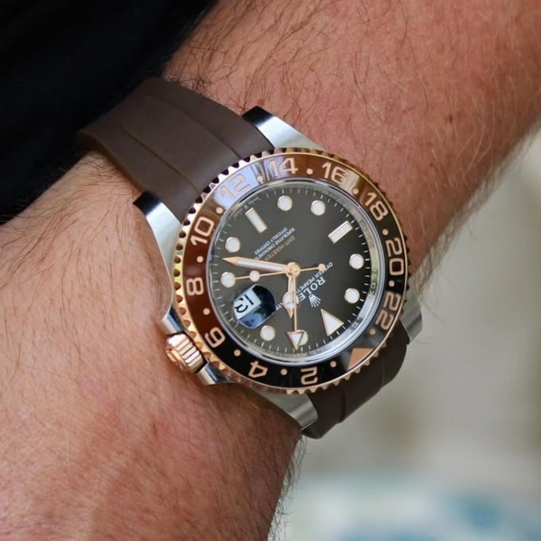 Deployant Rubber Strap - For Rolex GMT - Master II - Brown - Helvetus