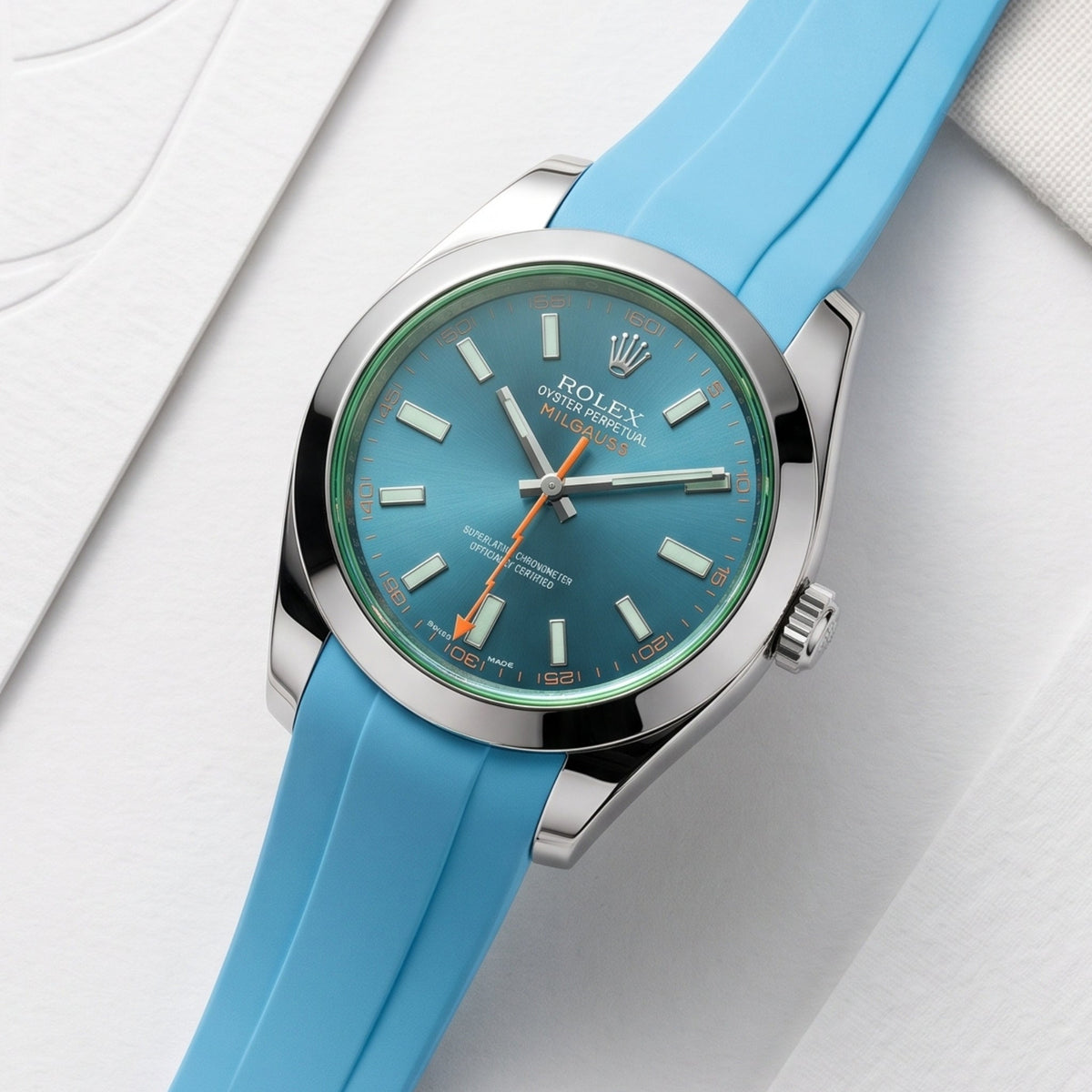 Deployant Rubber Strap - For Rolex Milgauss - Light Blue - Helvetus