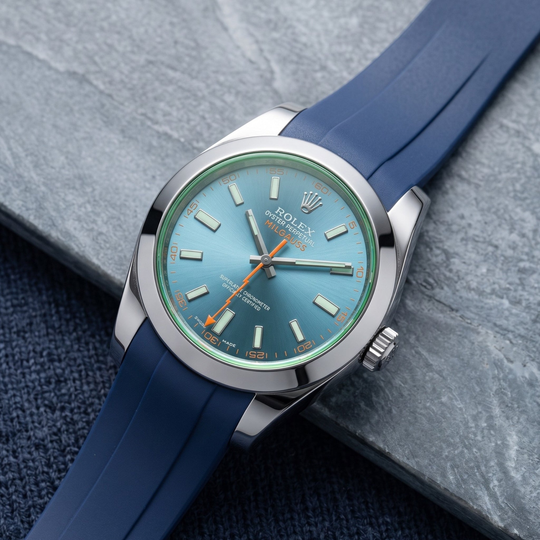 Deployant Rubber Strap - For Rolex Milgauss - Navy Blue - Helvetus