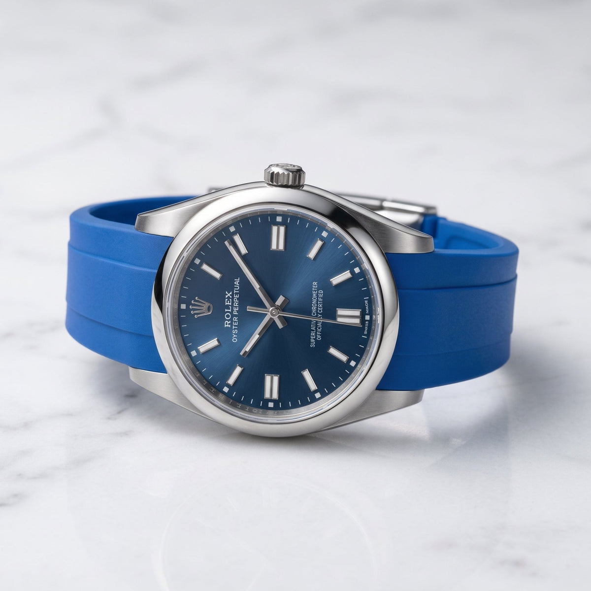 Deployant Rubber Strap - For Rolex Oyster Perpetual 36mm - Blue - Helvetus