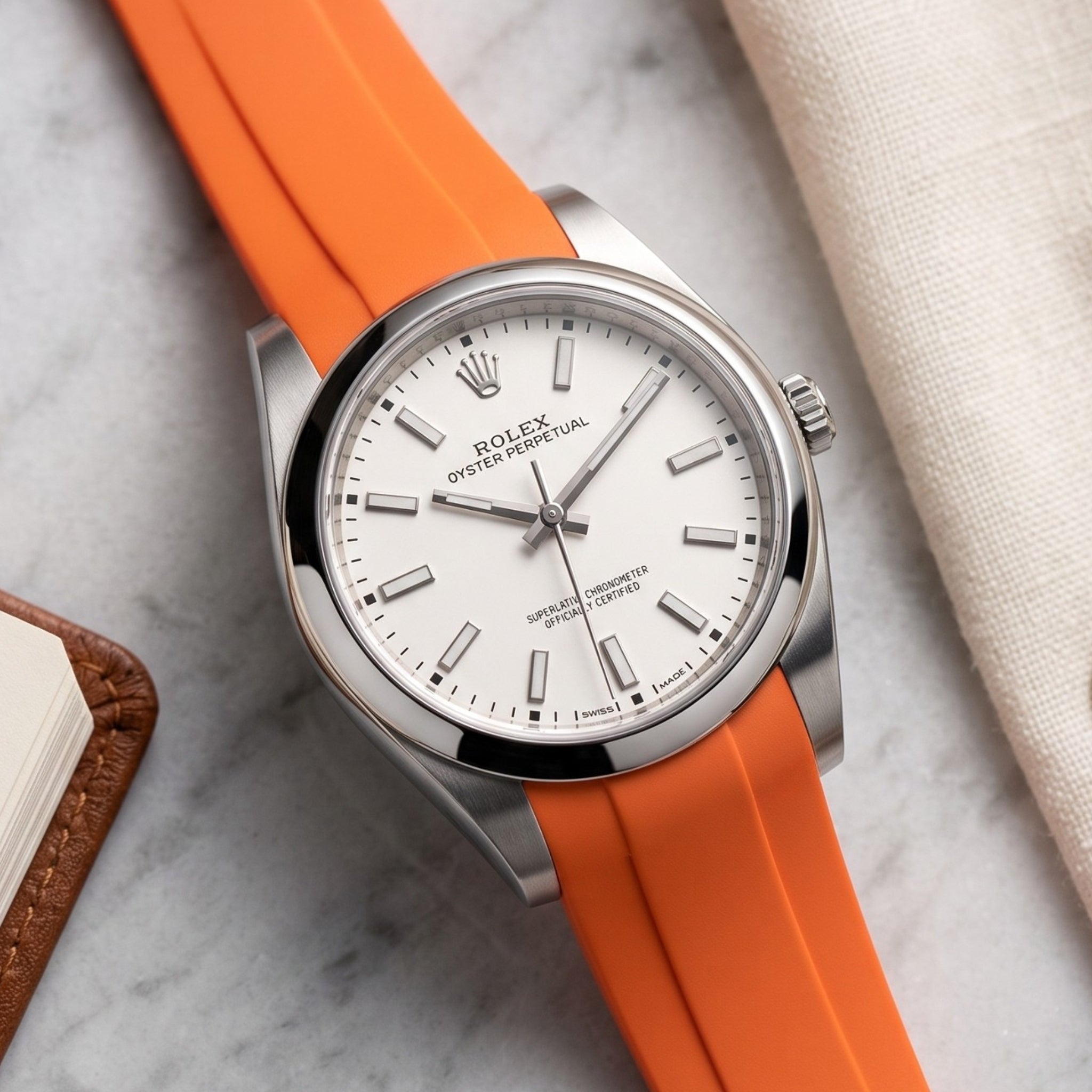 Deployant Rubber Strap - For Rolex Oyster Perpetual 39mm - Orange - Helvetus