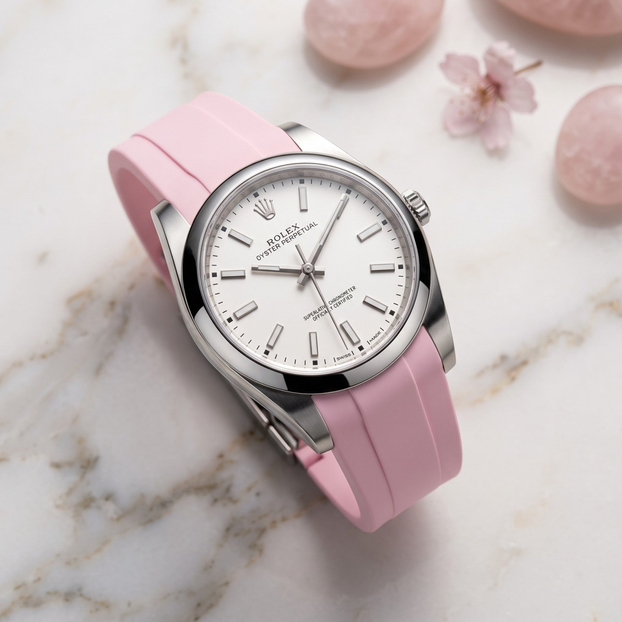 Deployant Rubber Strap - For Rolex Oyster Perpetual 39mm - Pink - Helvetus
