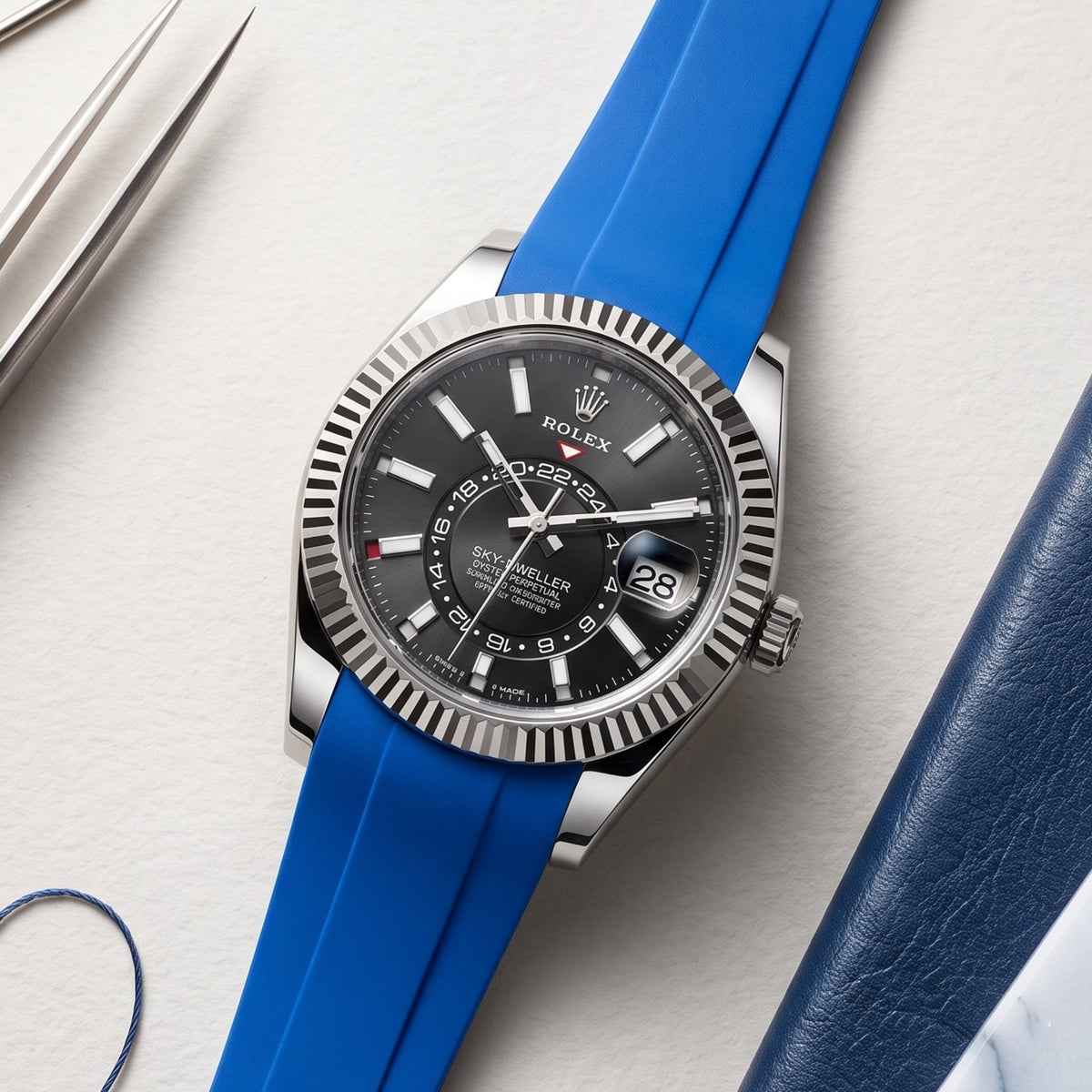 Deployant Rubber Strap - For Rolex Sky-Dweller - Blue - Helvetus