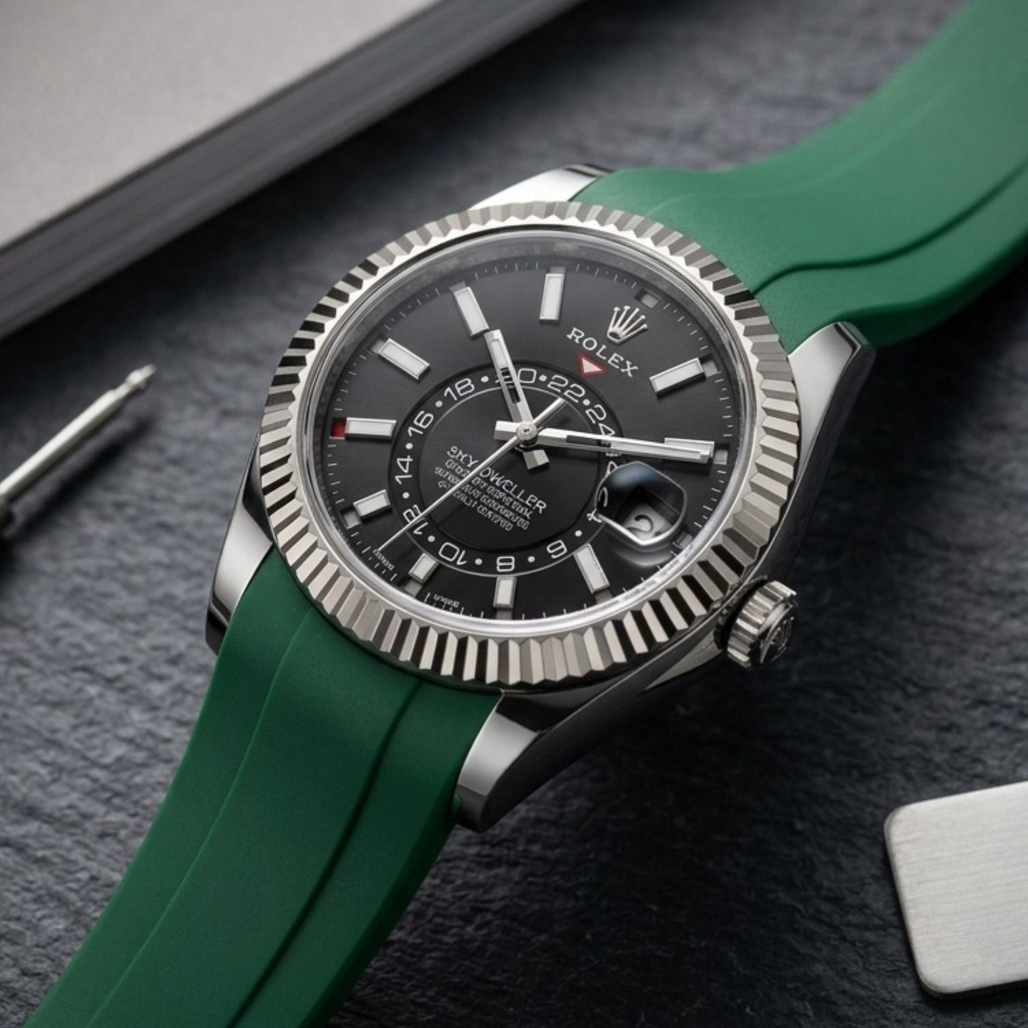 Deployant Rubber Strap - For Rolex Sky-Dweller - Green - Helvetus