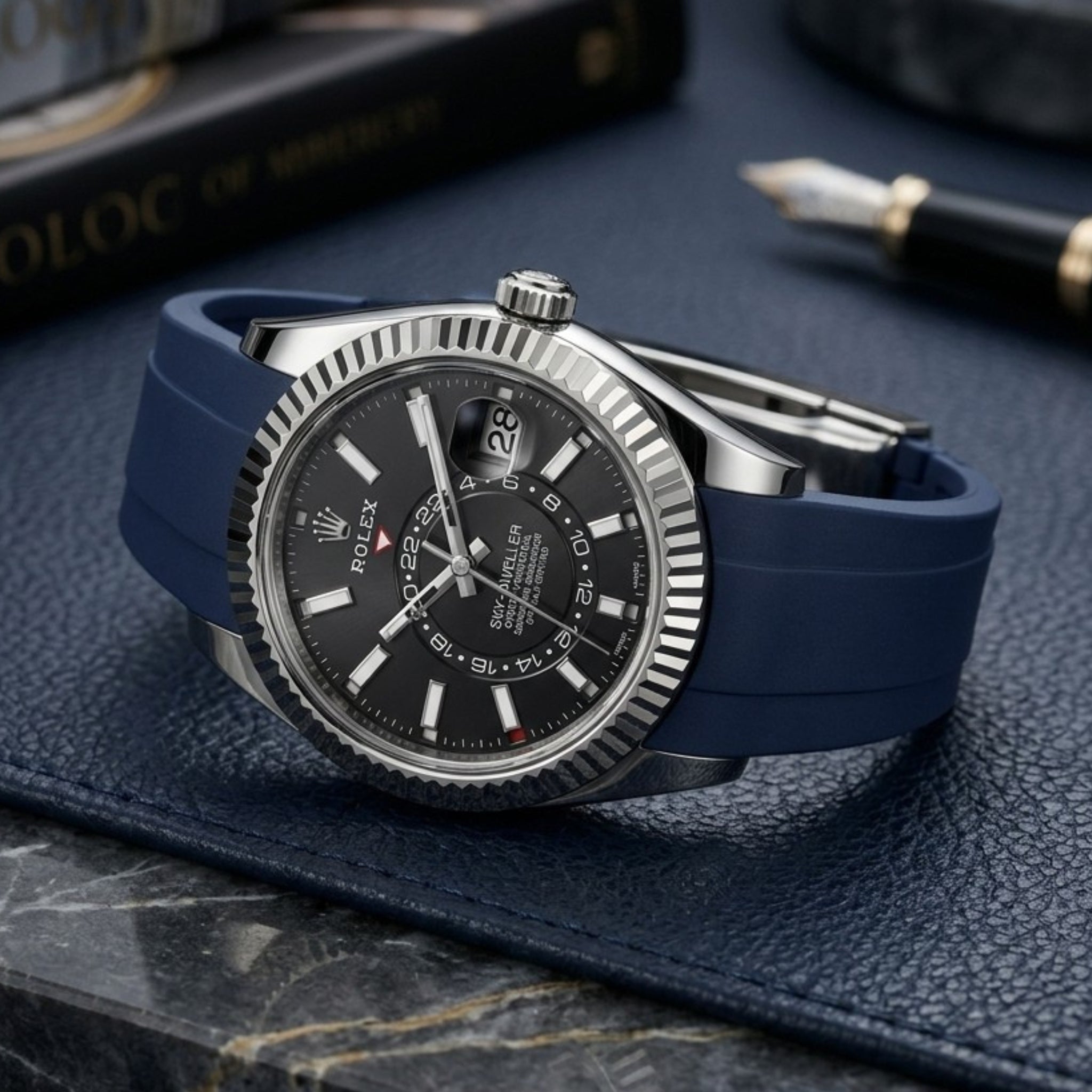 Deployant Rubber Strap - For Rolex Sky-Dweller - Navy Blue - Helvetus