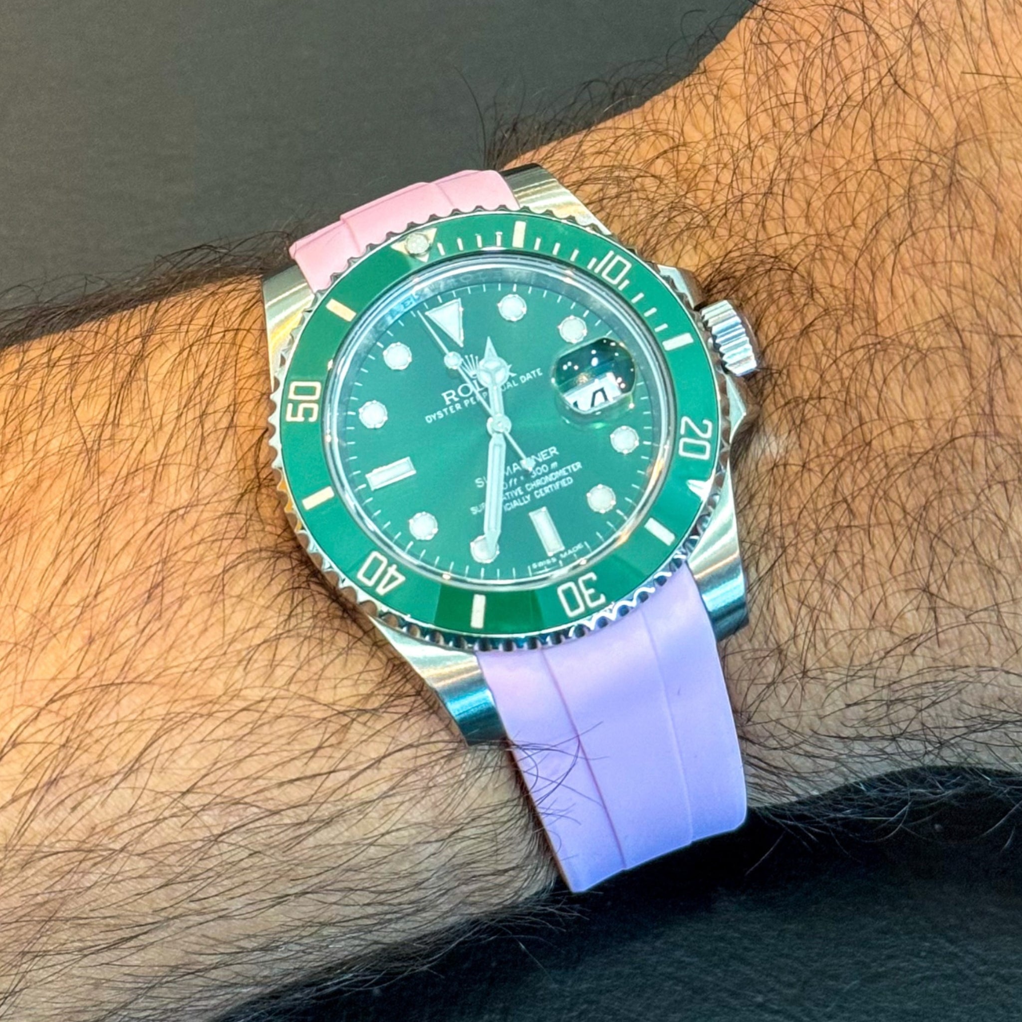 Deployant Rubber Strap - For Rolex Submariner - Pink - Helvetus