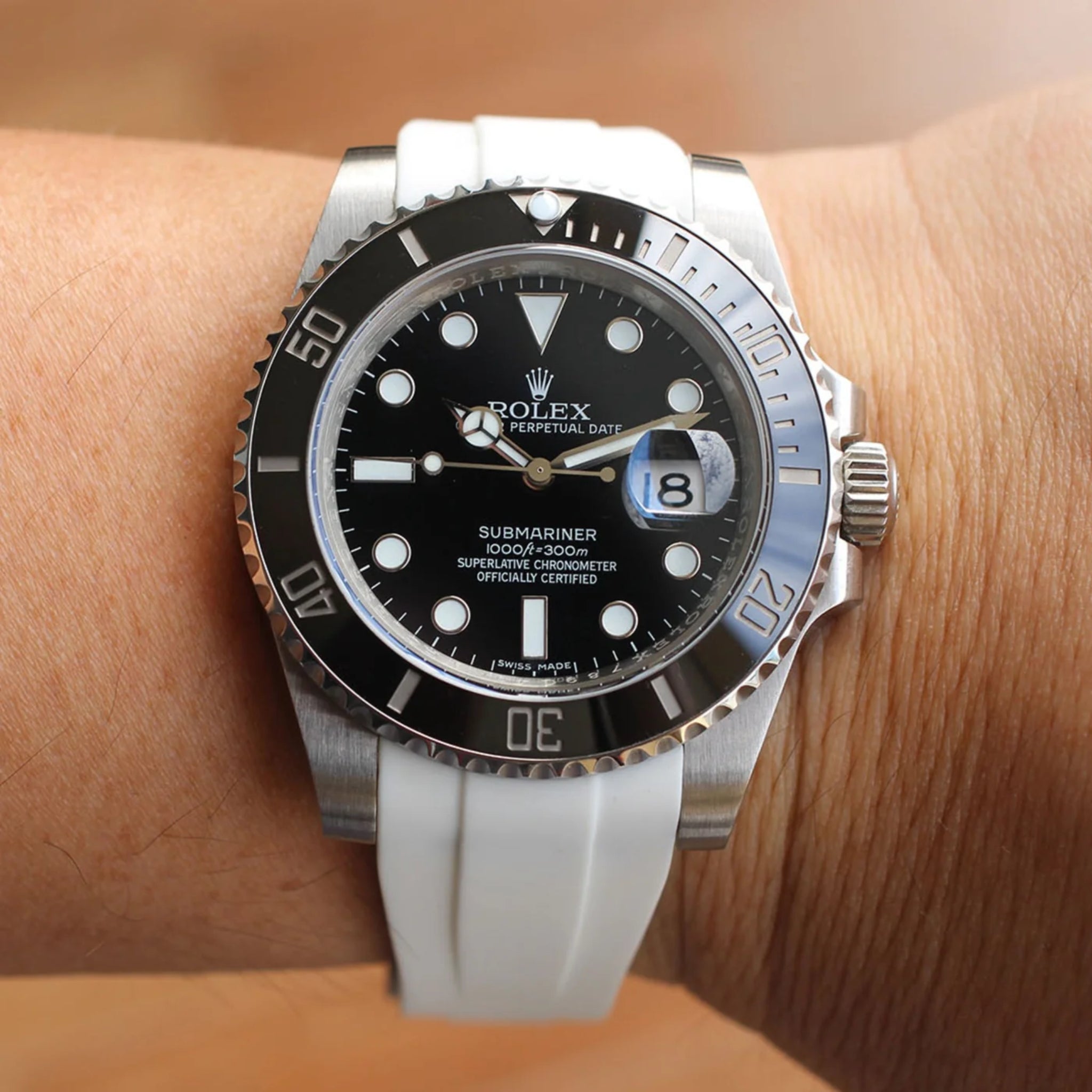 Deployant Rubber Strap - For Rolex Submariner - White - Helvetus