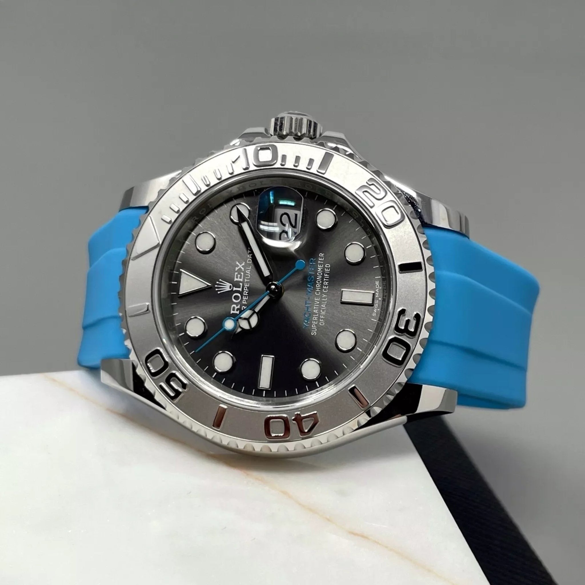Deployant Rubber Strap - For Rolex Yacht - Master 40mm/42mm - Light Blue - Helvetus