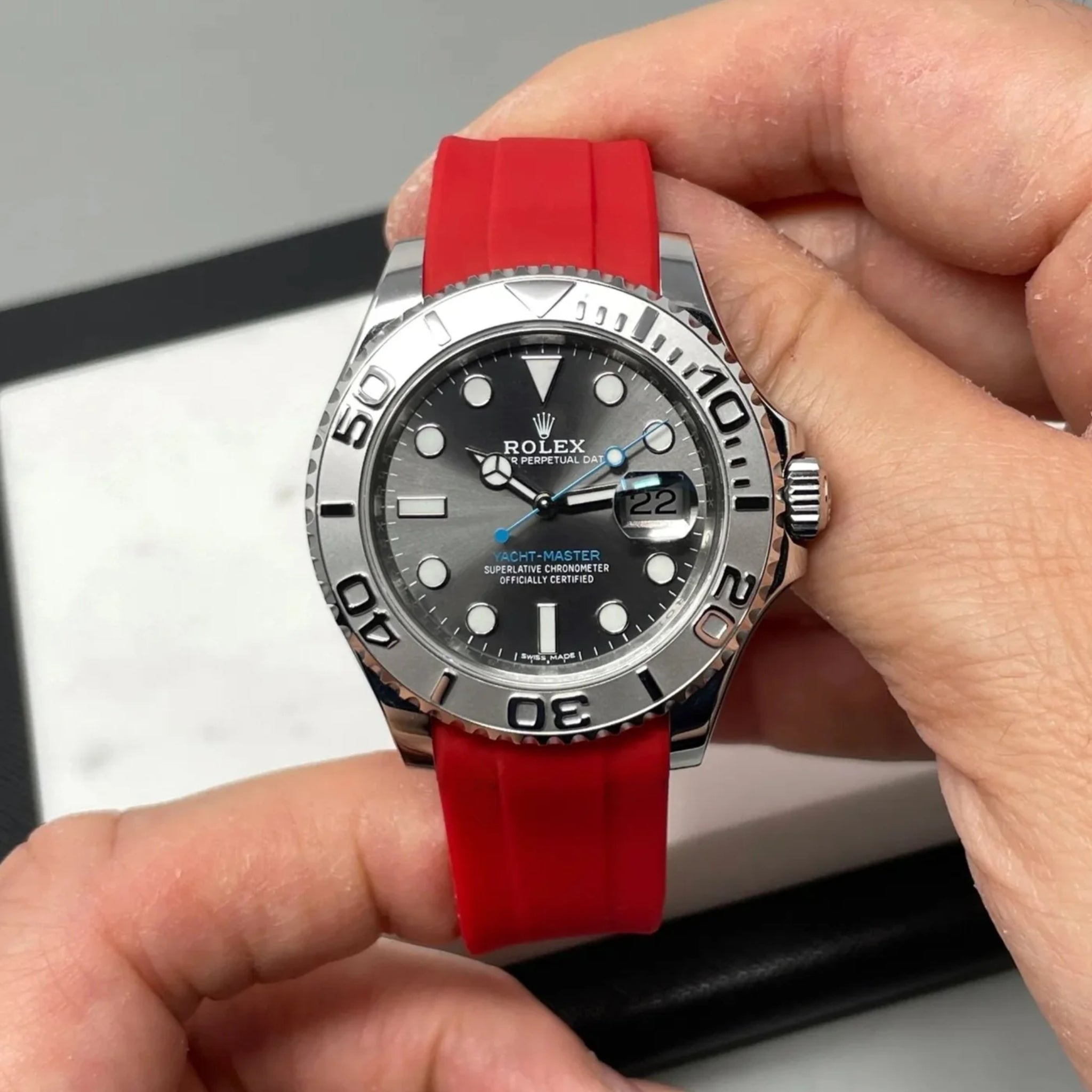 Deployant Rubber Strap - For Rolex Yacht - Master 40mm/42mm - Red - Helvetus