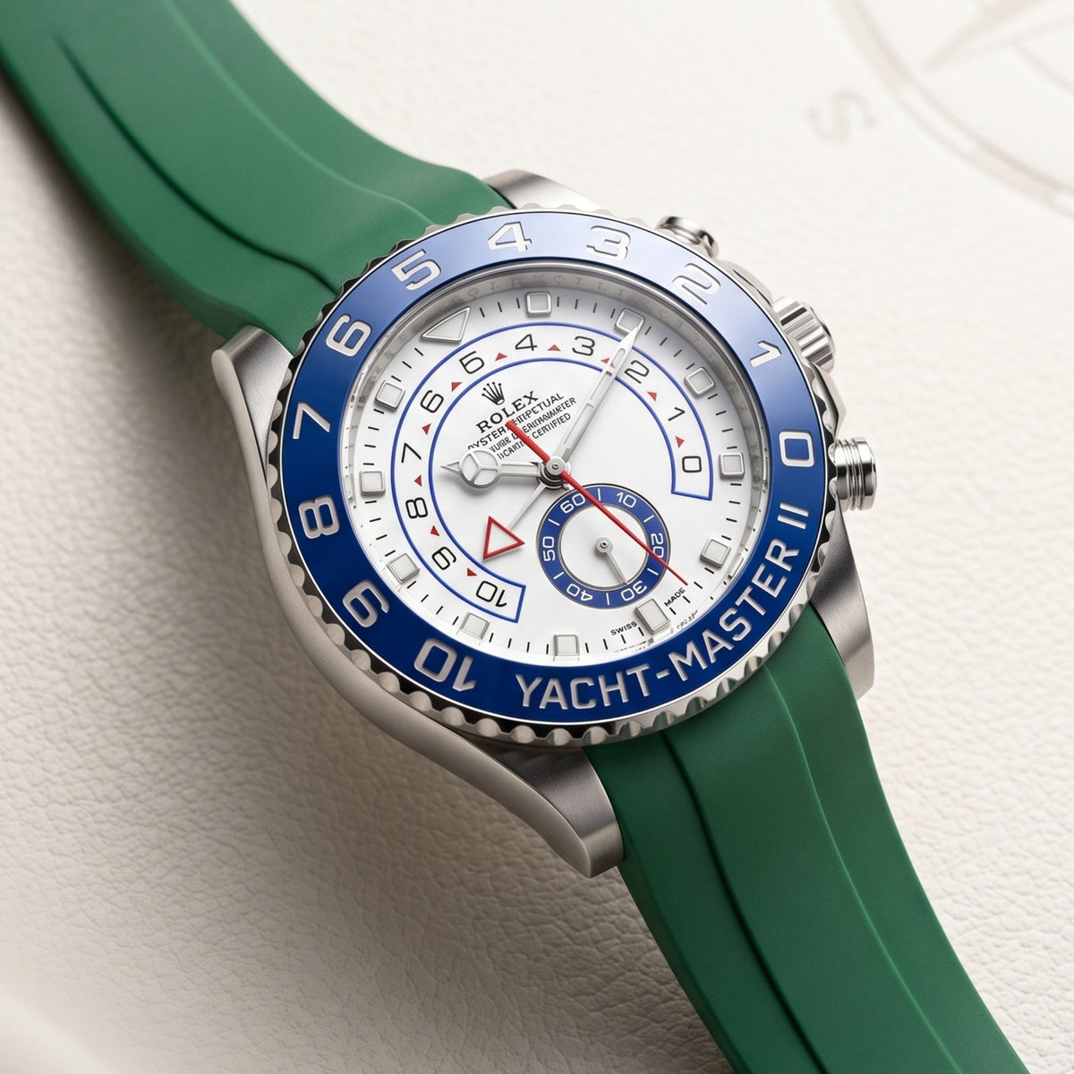 Deployant Rubber Strap - For Rolex Yacht-Master II 44mm - Green - Helvetus