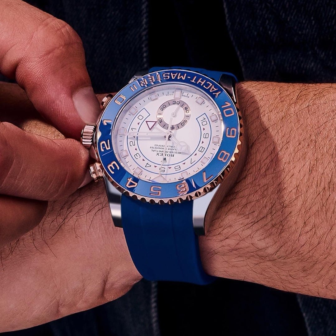 Deployant Rubber Strap - For Rolex Yacht - Master II 44mm - Navy Blue - Helvetus
