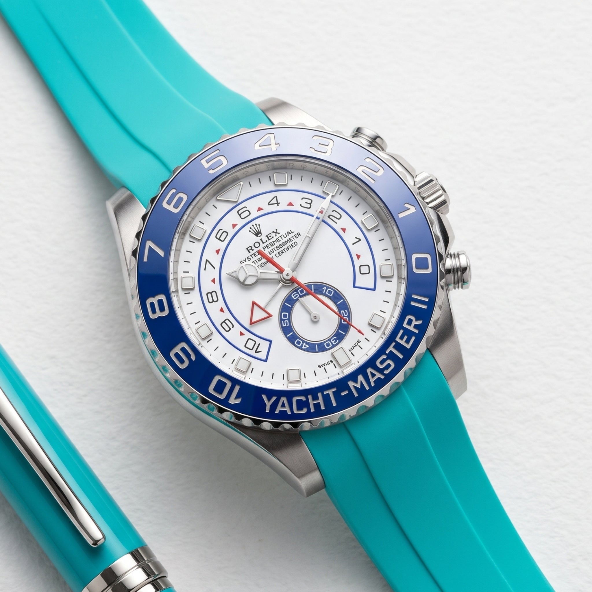 Deployant Rubber Strap - For Rolex Yacht-Master II 44mm - Turquoise - Helvetus