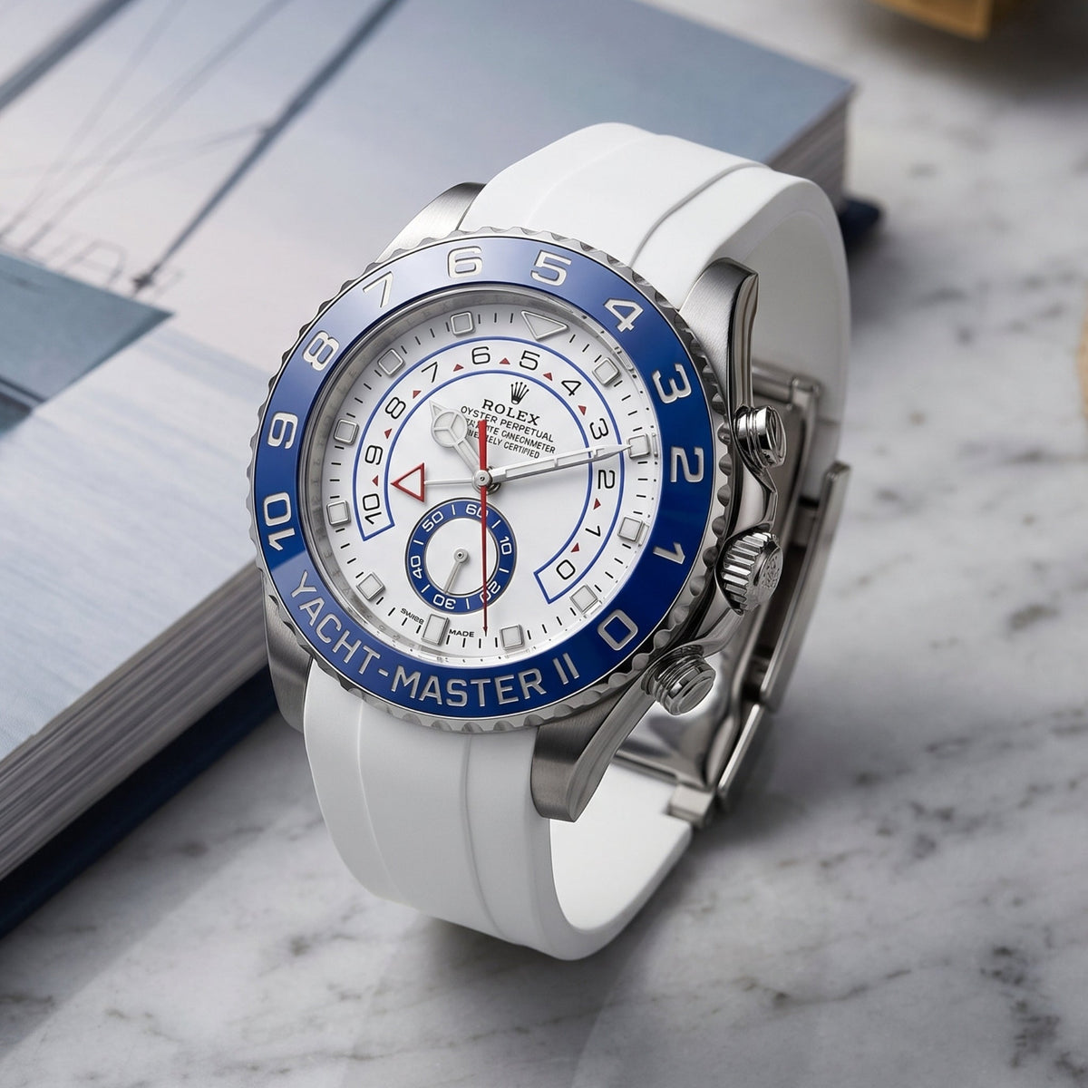 Deployant Rubber Strap - For Rolex Yacht-Master II 44mm - White - Helvetus