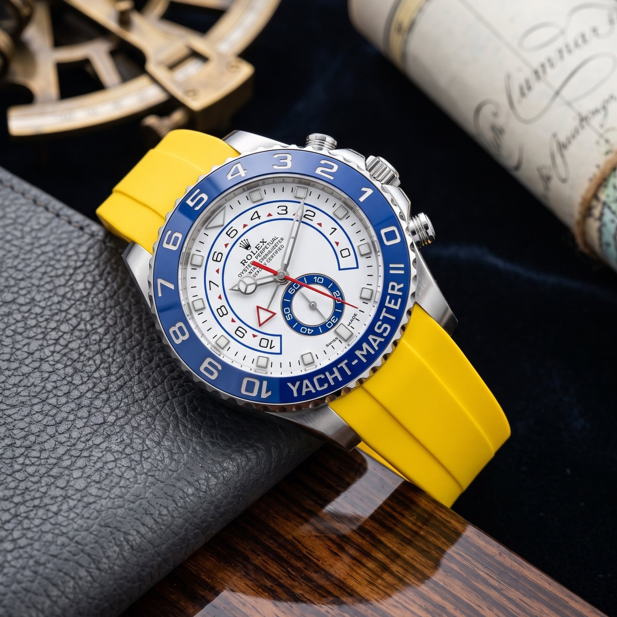 Deployant Rubber Strap - For Rolex Yacht-Master II 44mm - Yellow - Helvetus
