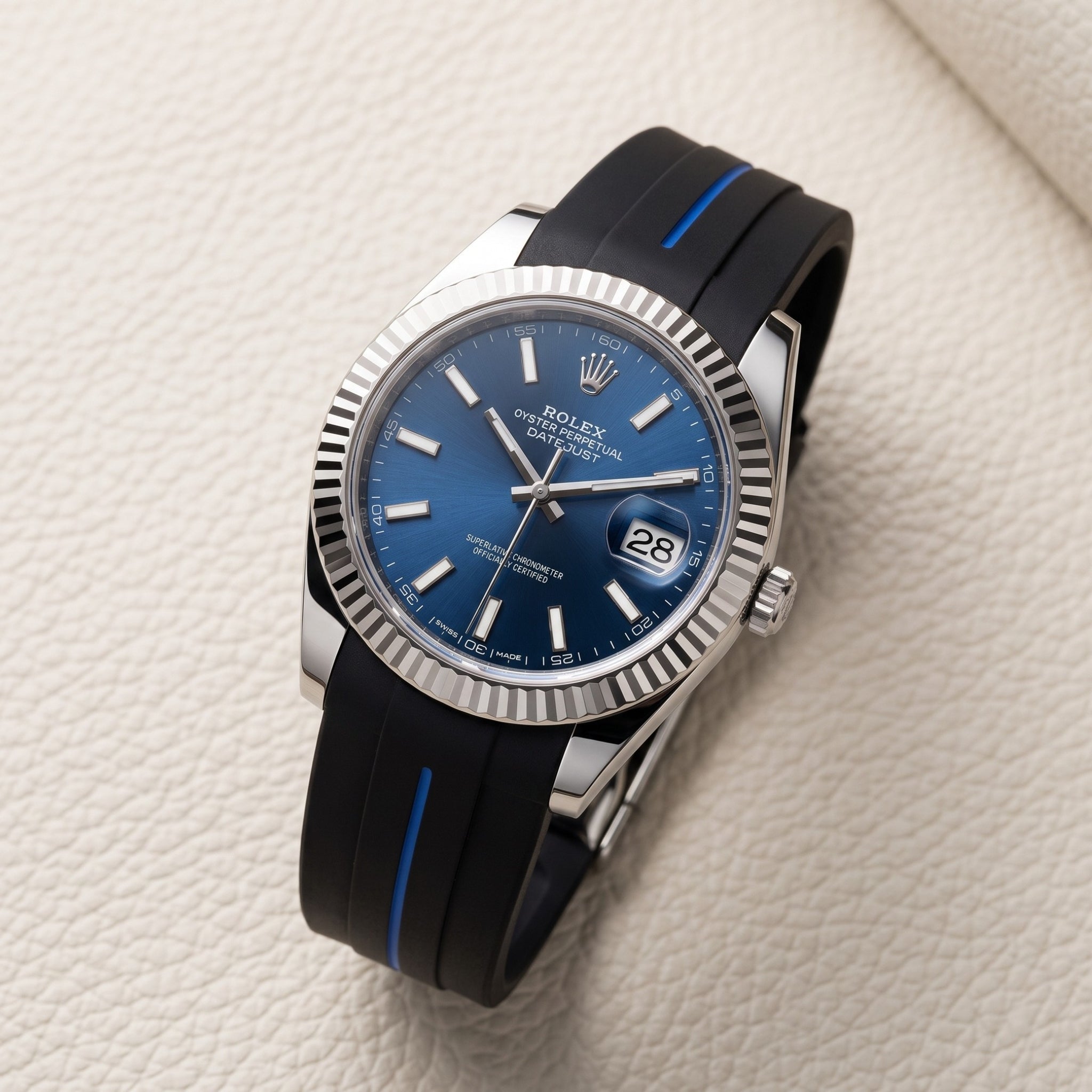 Deployant Strap - For Rolex Datejust 41mm - Black w/Blue Line | LuxLine® - Helvetus