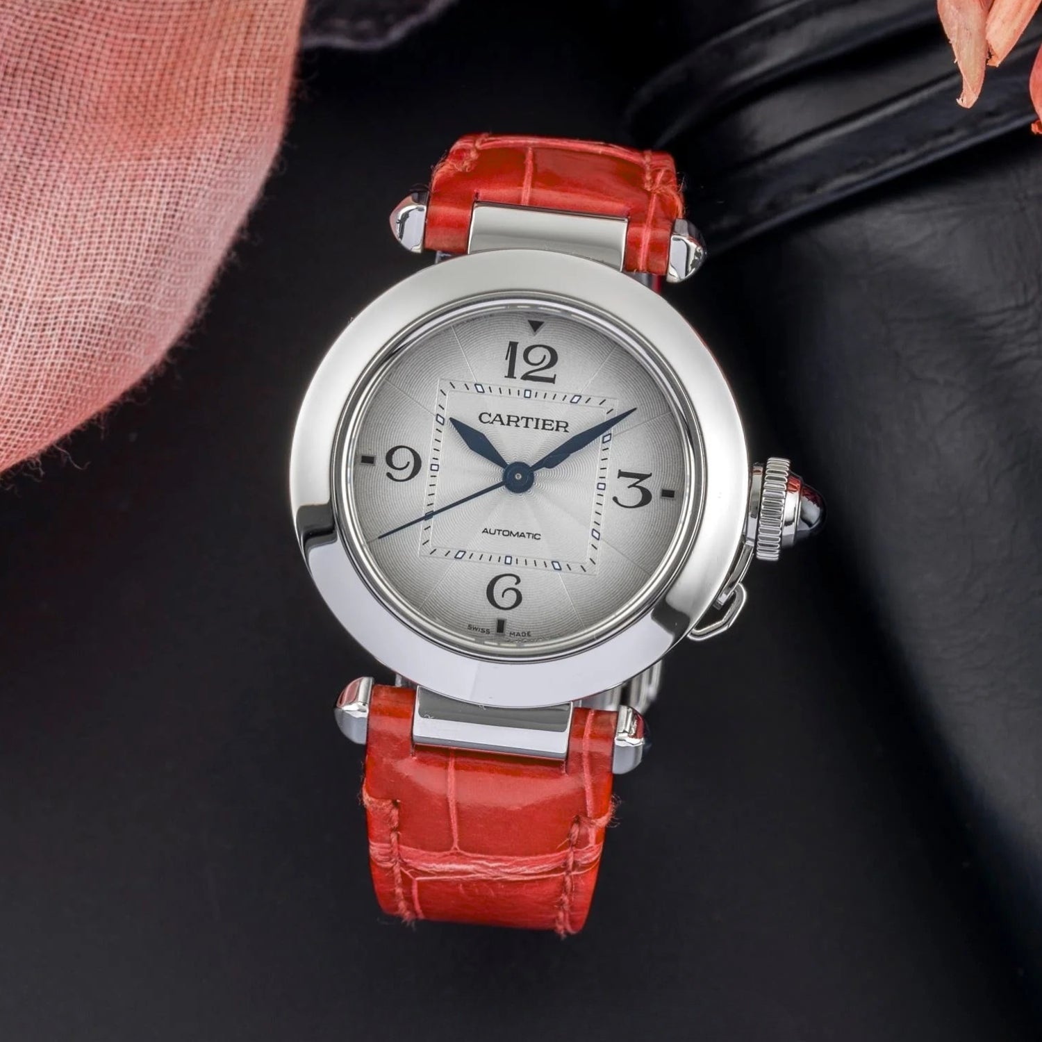 Leather Strap - For Cartier Pasha - Red - Helvetus