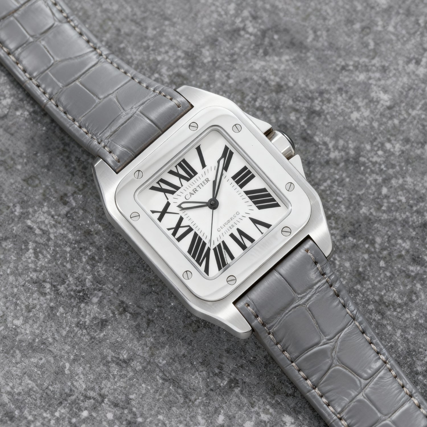 Leather Strap - For Cartier Santos 100 - Grey - Helvetus