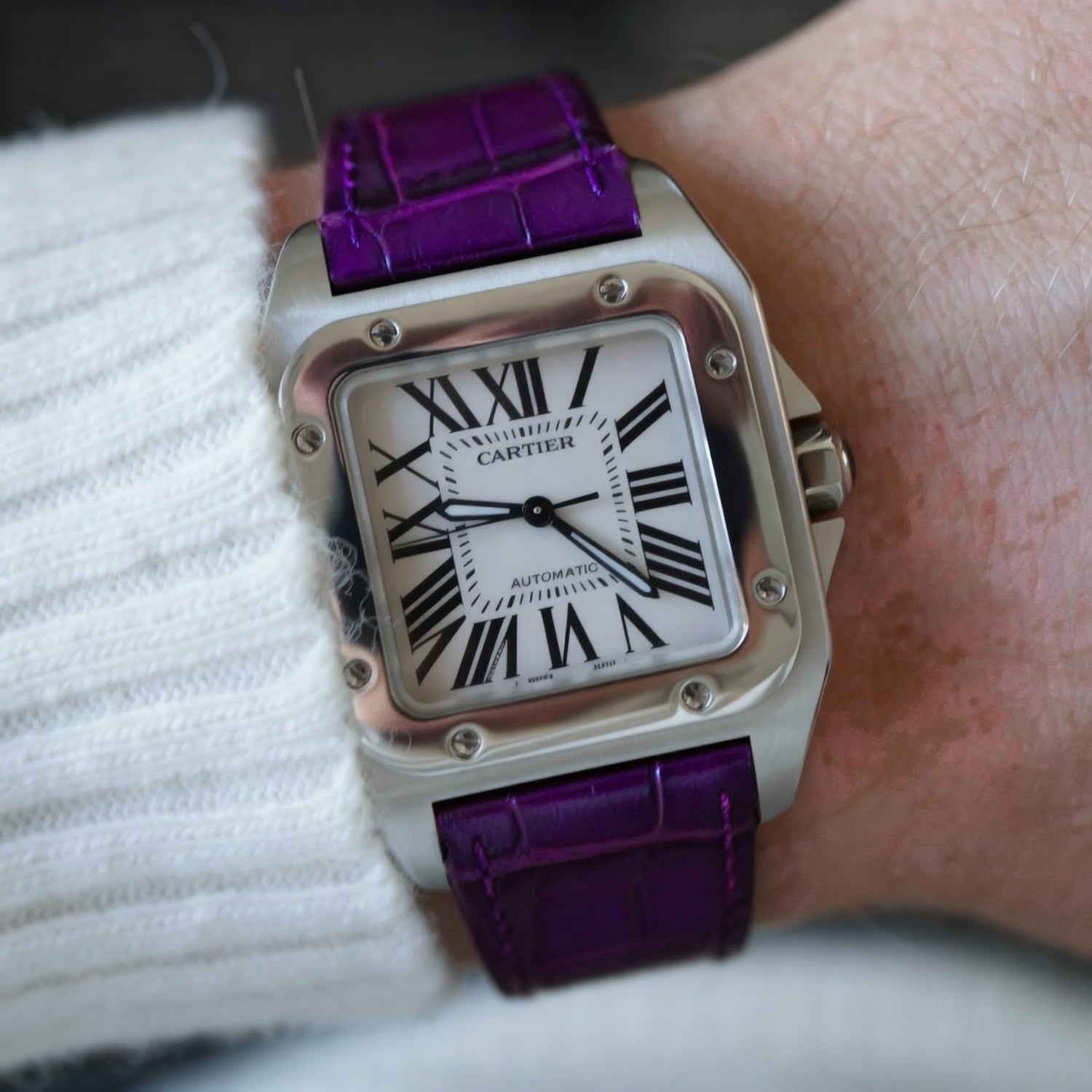 Leather Strap - For Cartier Santos 100 - Purple - Helvetus