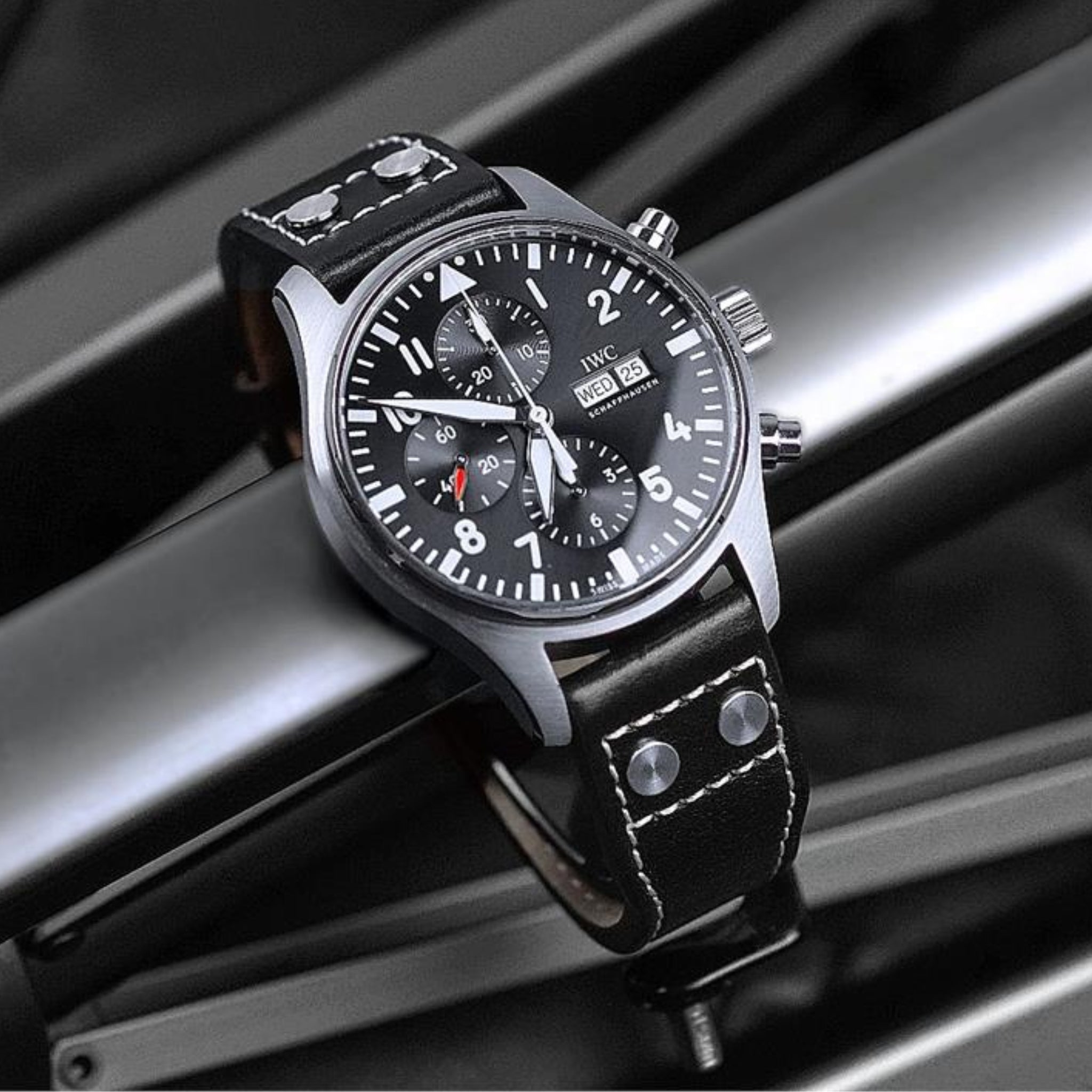 Leather Strap - For IWC Pilot - Black - With Rivets - Helvetus