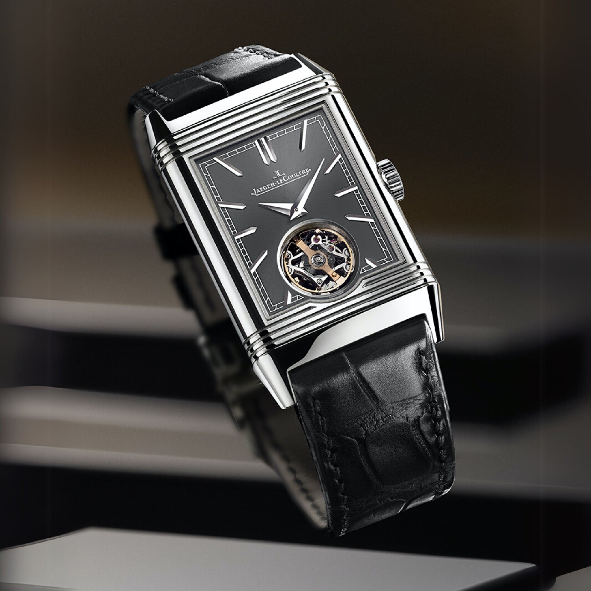 Leather Strap - For Jaeger - LeCoultre (JLC) Reverso - Black - Helvetus