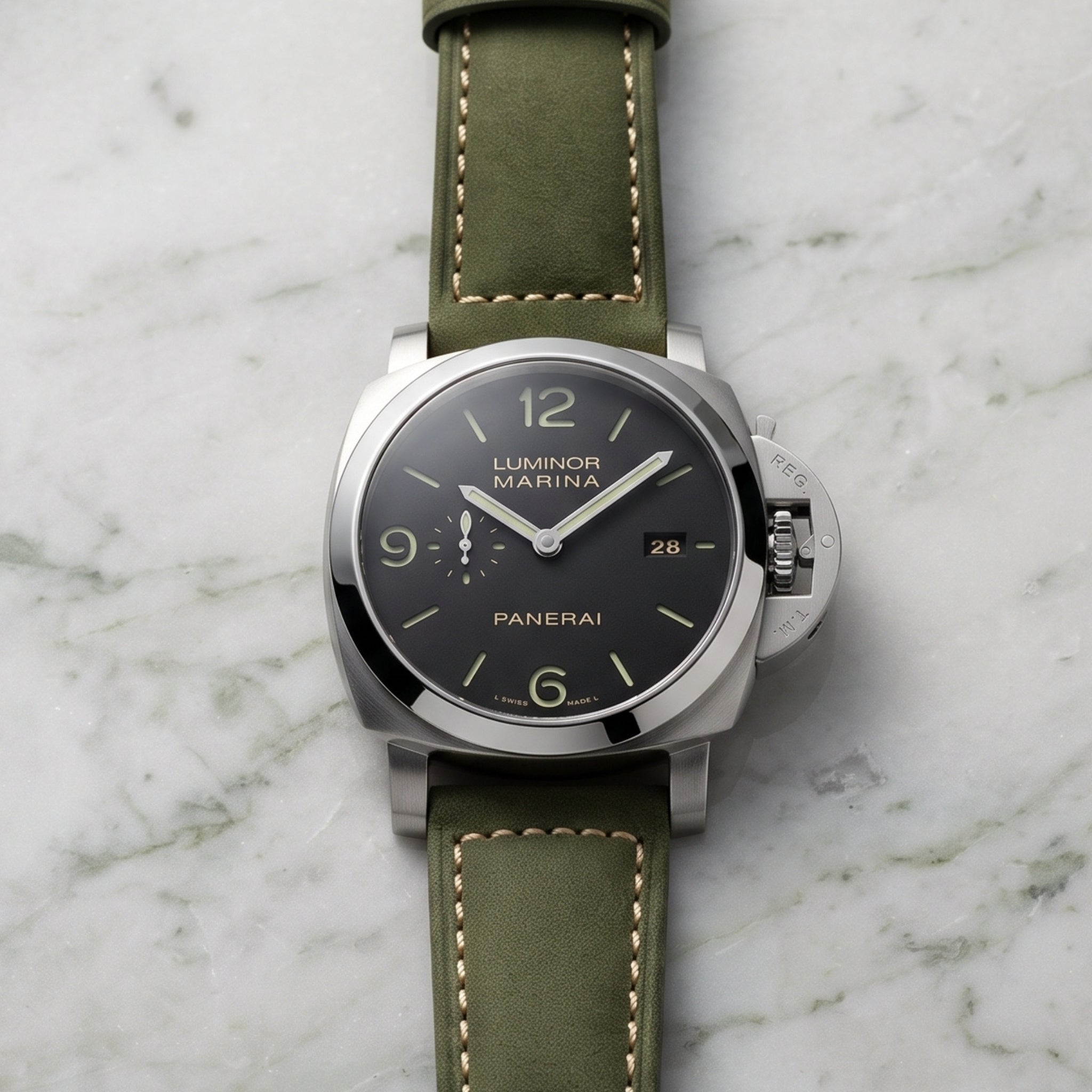 Leather Strap - For Panerai - Light Green - Helvetus