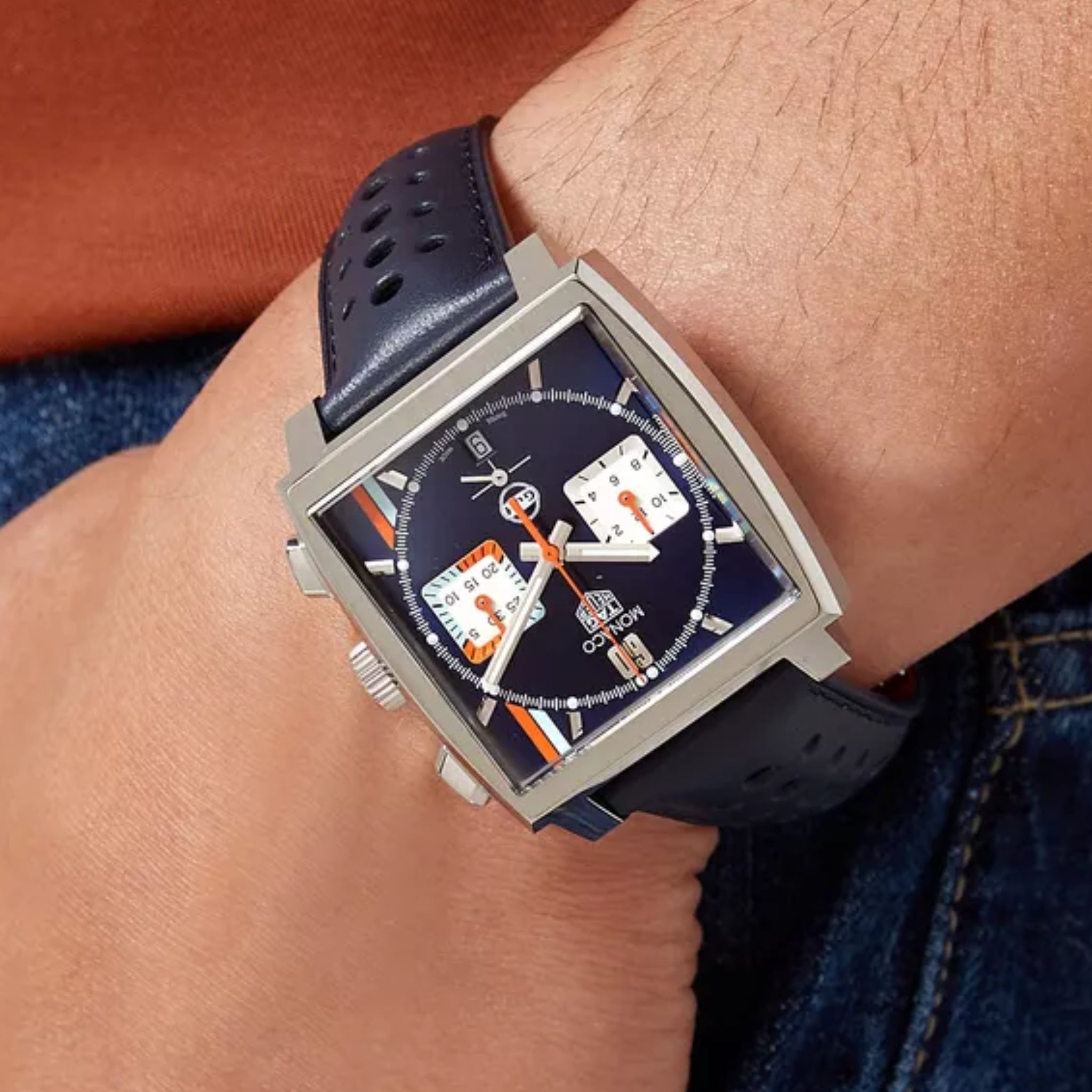 Leather Strap - For Tag Heuer Monaco - Blue - Helvetus