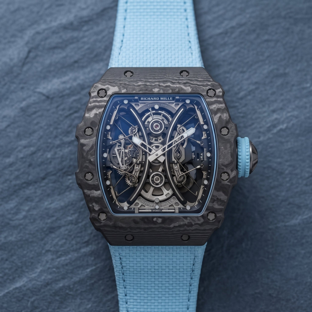 Nylon Strap - For Richard Mille RM011 | RM11-01 | RM11-02 | RM11-03 | RM11-04 | RM11-05 | RM47 | RM50 | RM52 | RM53-01 | RM57 | RM65 | RM69 - Light Blue - Helvetus
