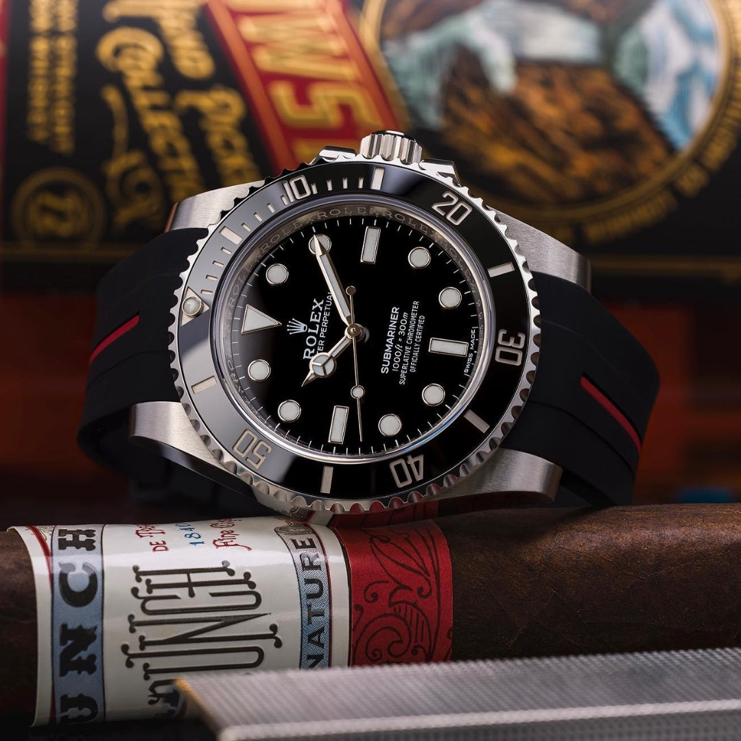 Deployant Rubber Strap - For Rolex Submariner - Black w/Red Line | LuxLine®