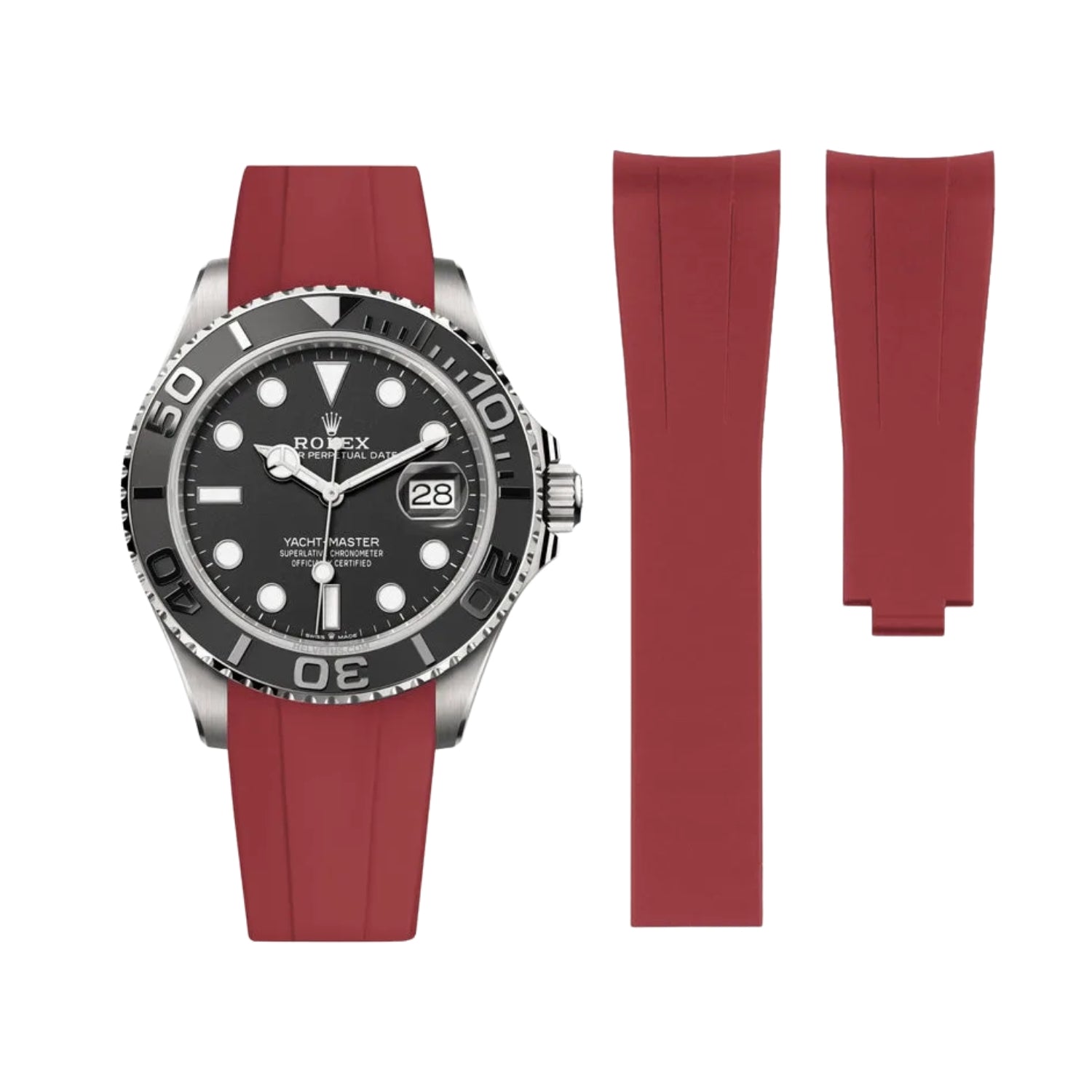 Deployant Rubber Strap - For Rolex Yacht-Master 40mm/42mm/37mm - Bordeaux