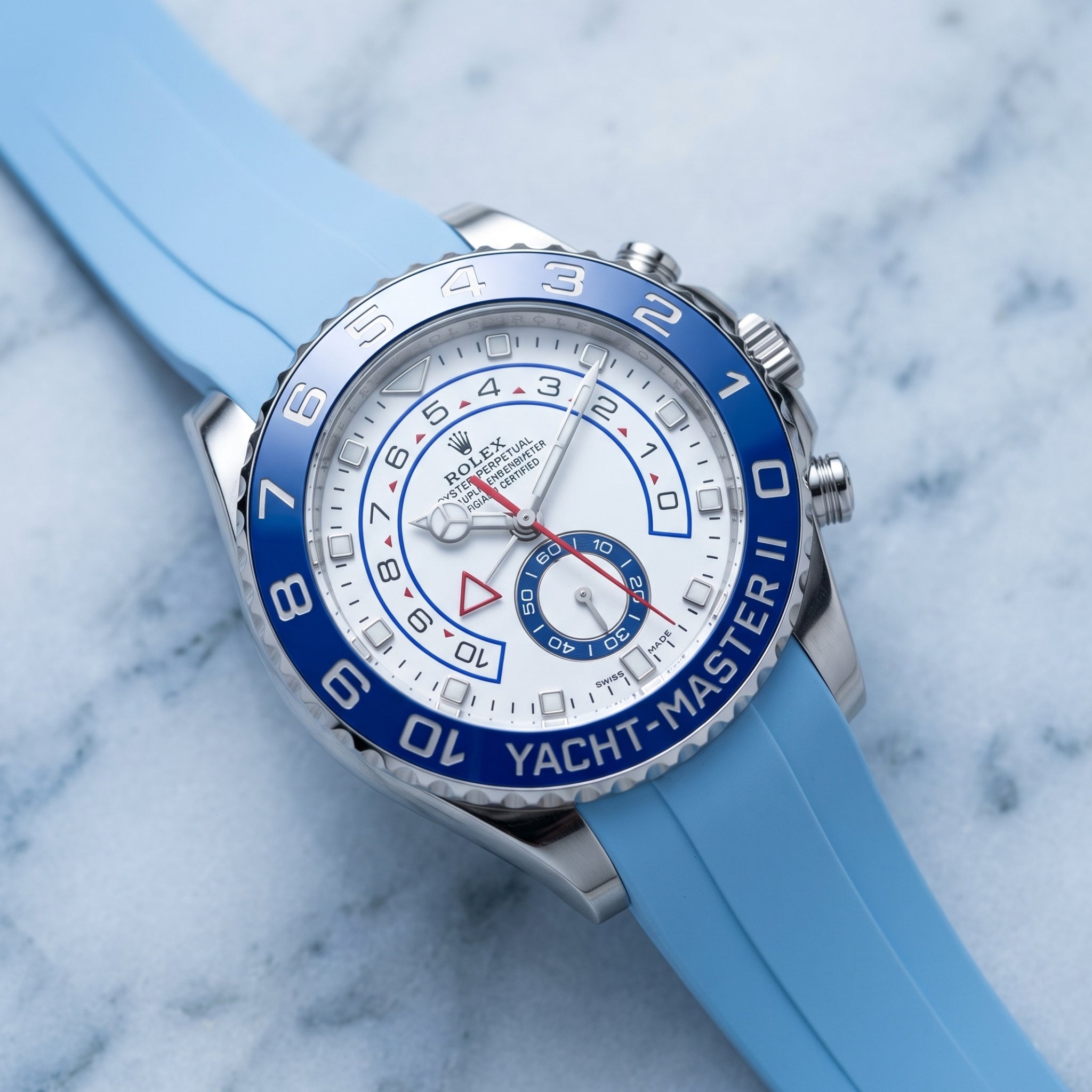 Deployant Rubber Strap - For Rolex Yacht-Master II 44mm - Baby Blue