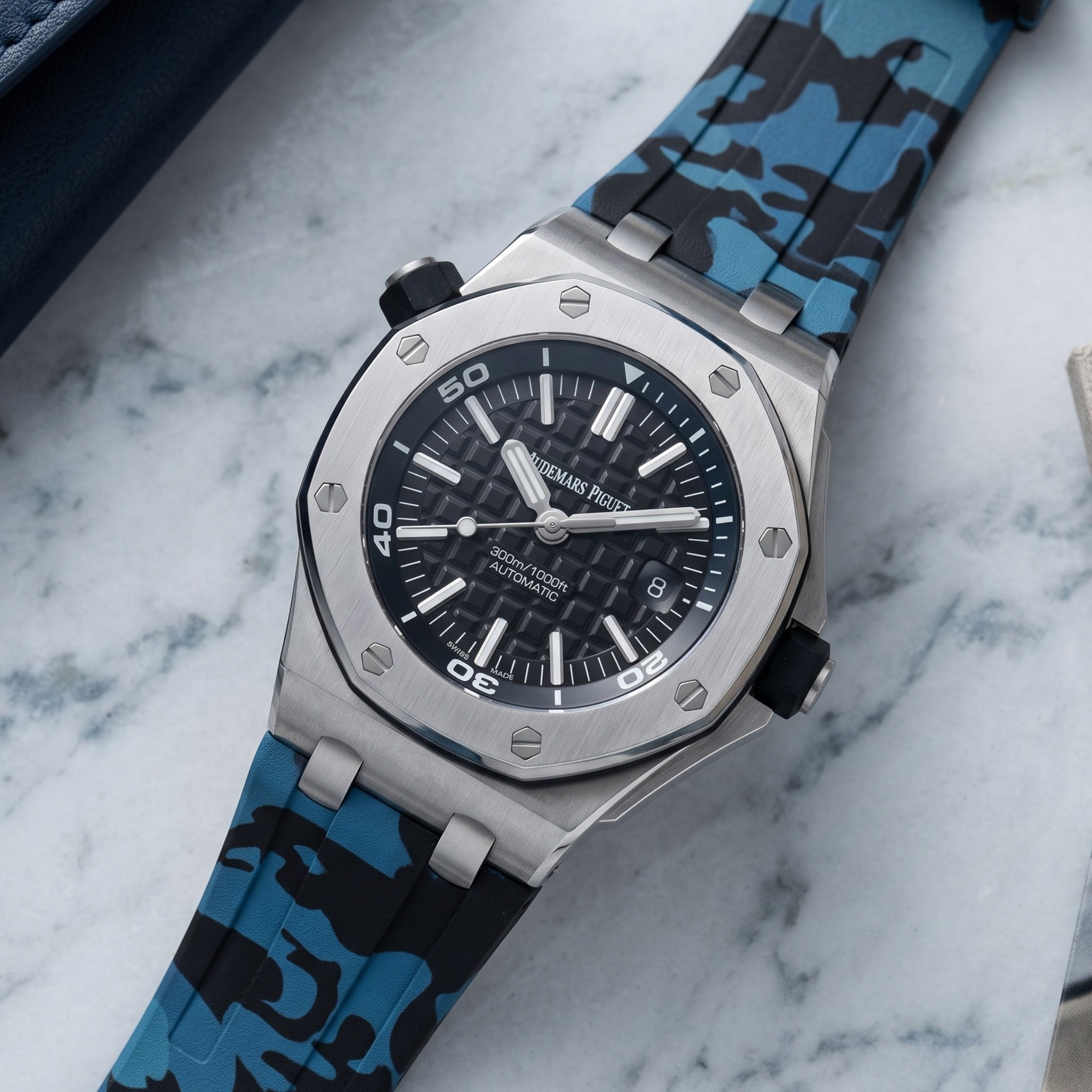 Rubber Strap - For all Audemars Piguet Offshore Diver - Blue Camo - Helvetus