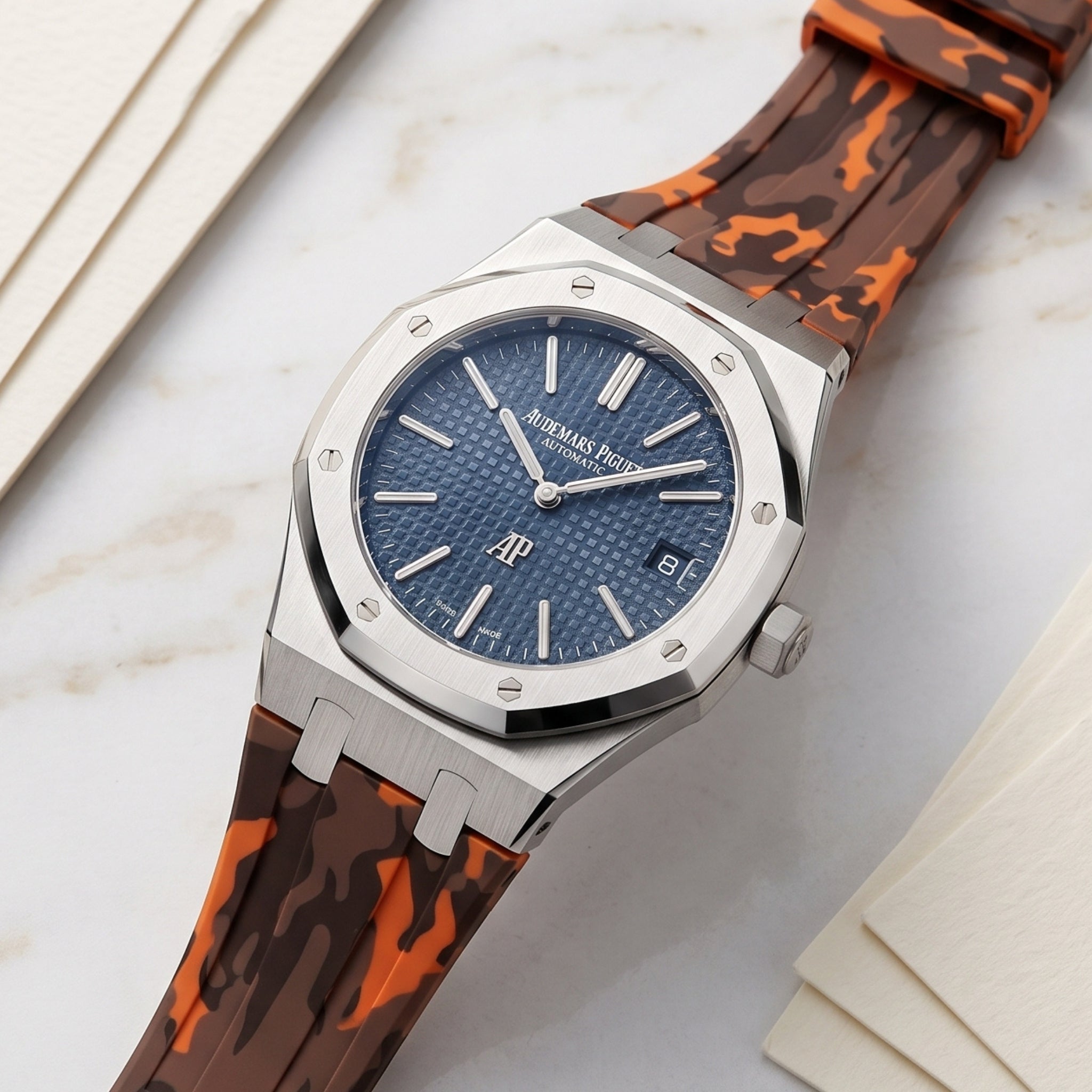 Rubber Strap - For all Audemars Piguet Royal Oak 39mm - Orange Camo - Helvetus