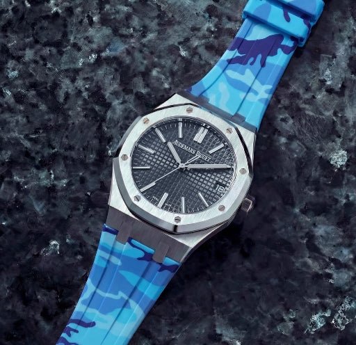 Rubber Strap - For all Audemars Piguet Royal Oak 41mm - Blue Camo - Helvetus